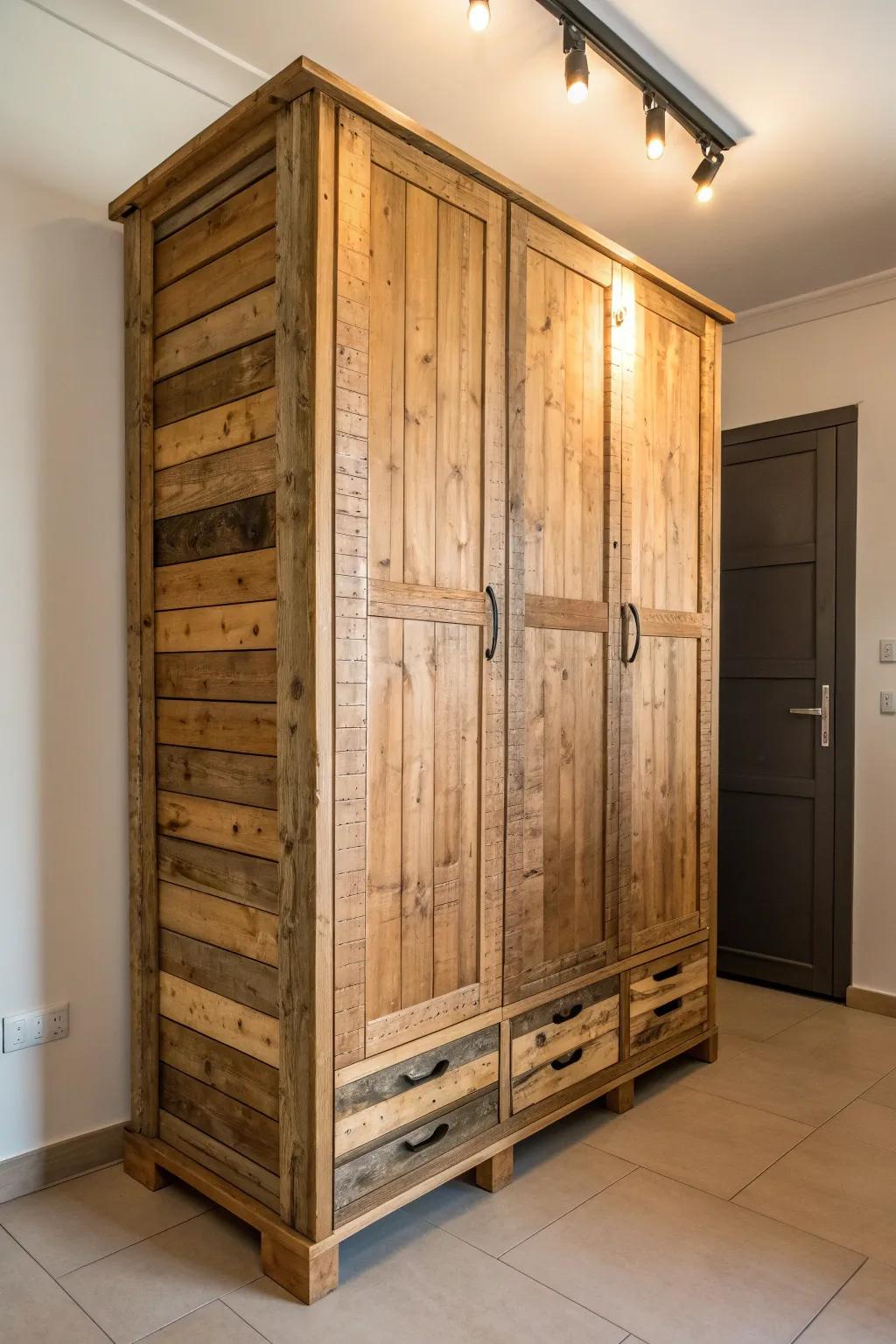 Craftsmanship at its finest: Transform pallets into a stunning DIY closet centerpiece.