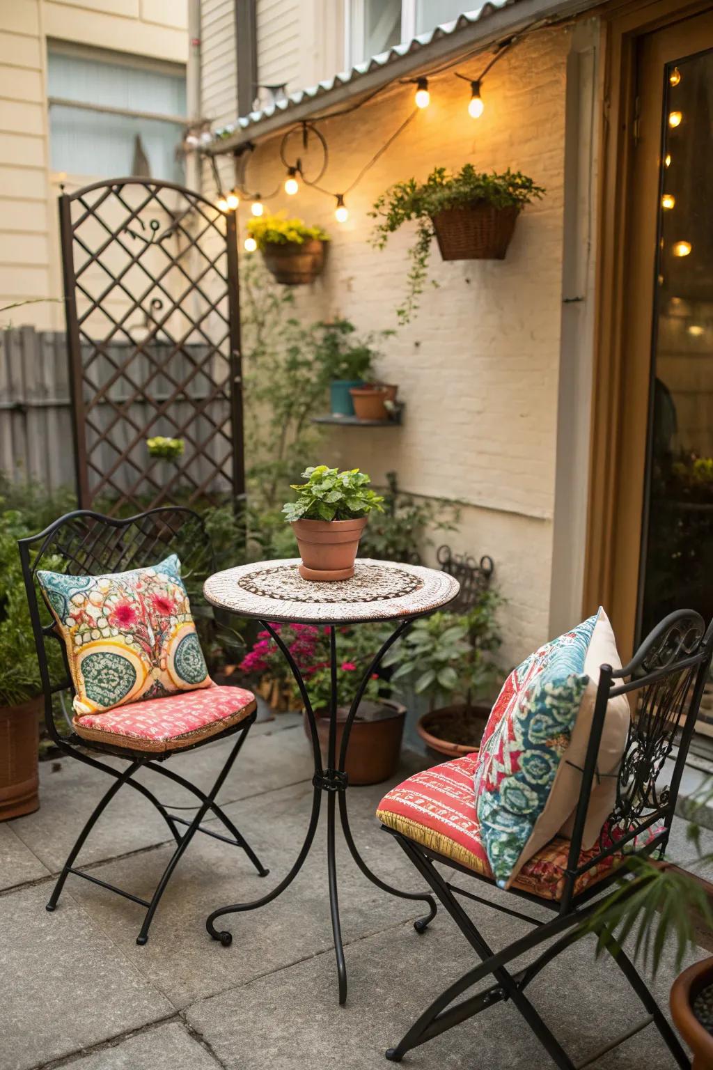 Make the most of small spaces with a charming bistro set.