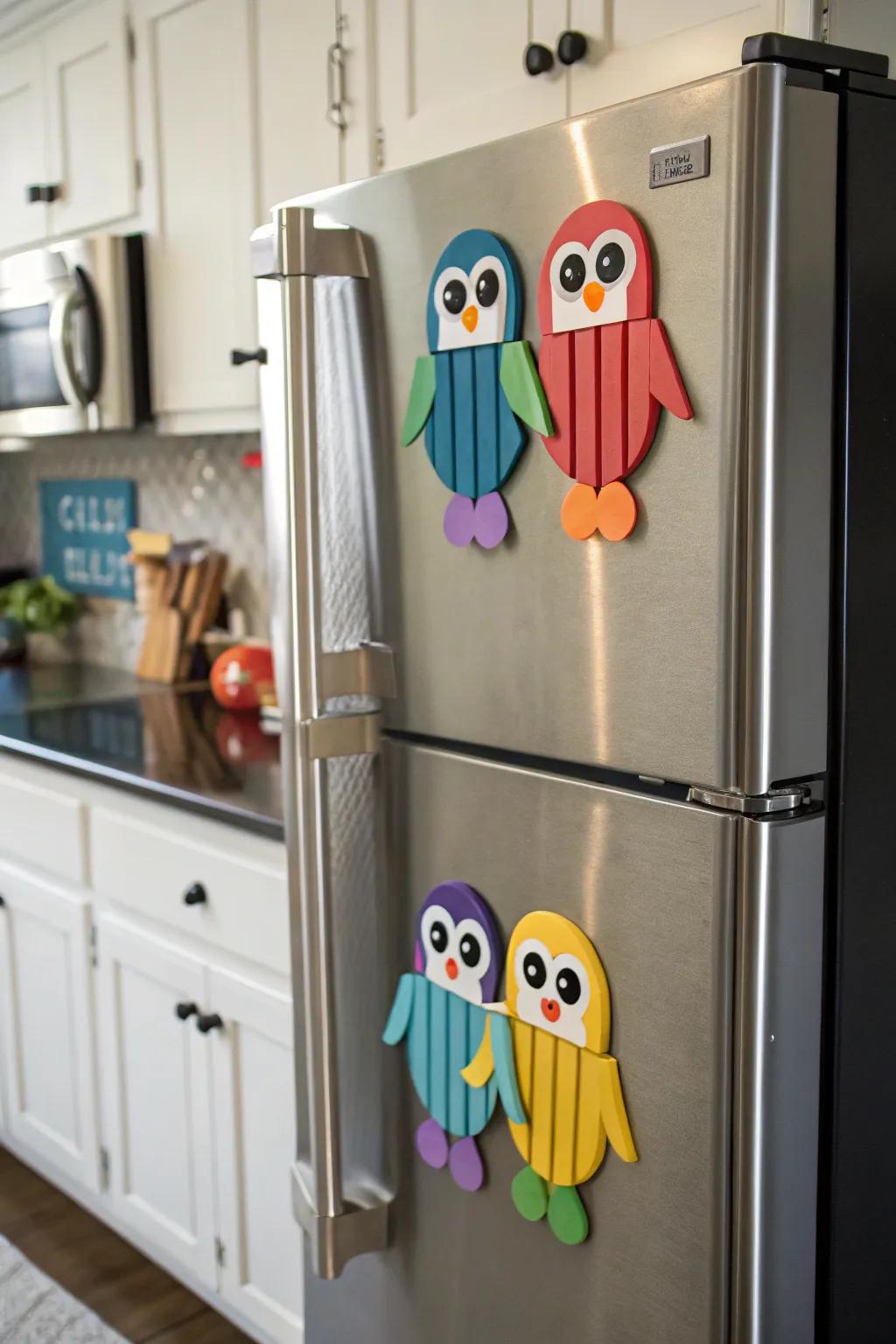 Bring your fridge to life with these fun craft stick penguin magnets.