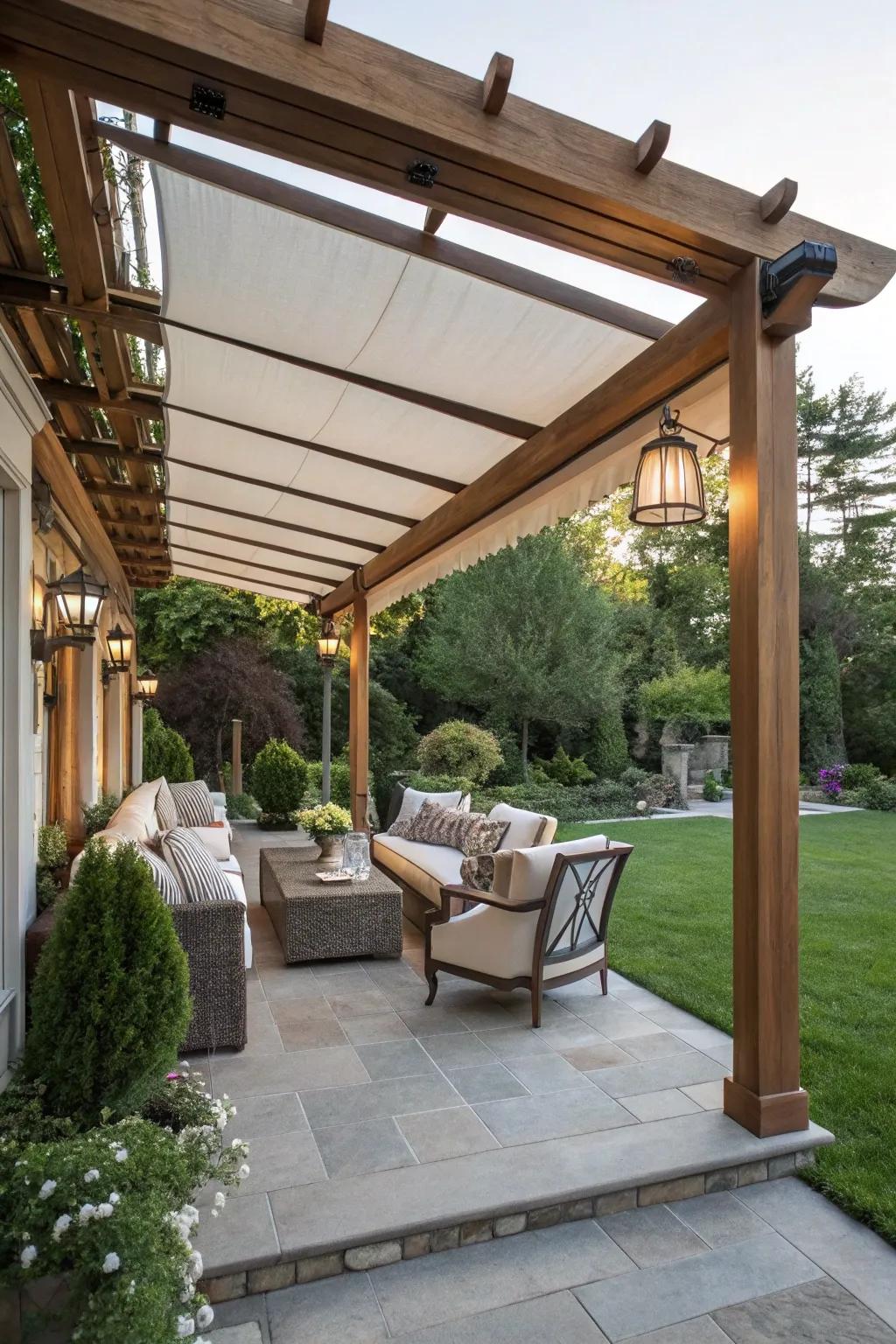 Motorized canopies offer effortless control over your outdoor environment.