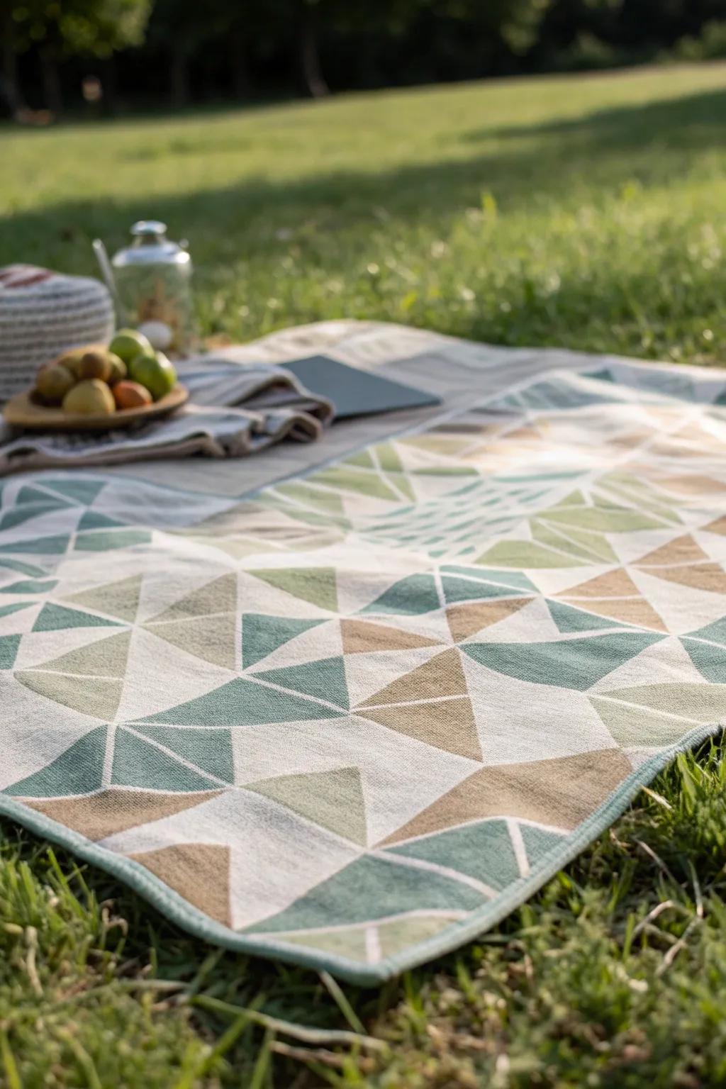 Elevate your picnic style with geometric chic—where modern design meets natural beauty.