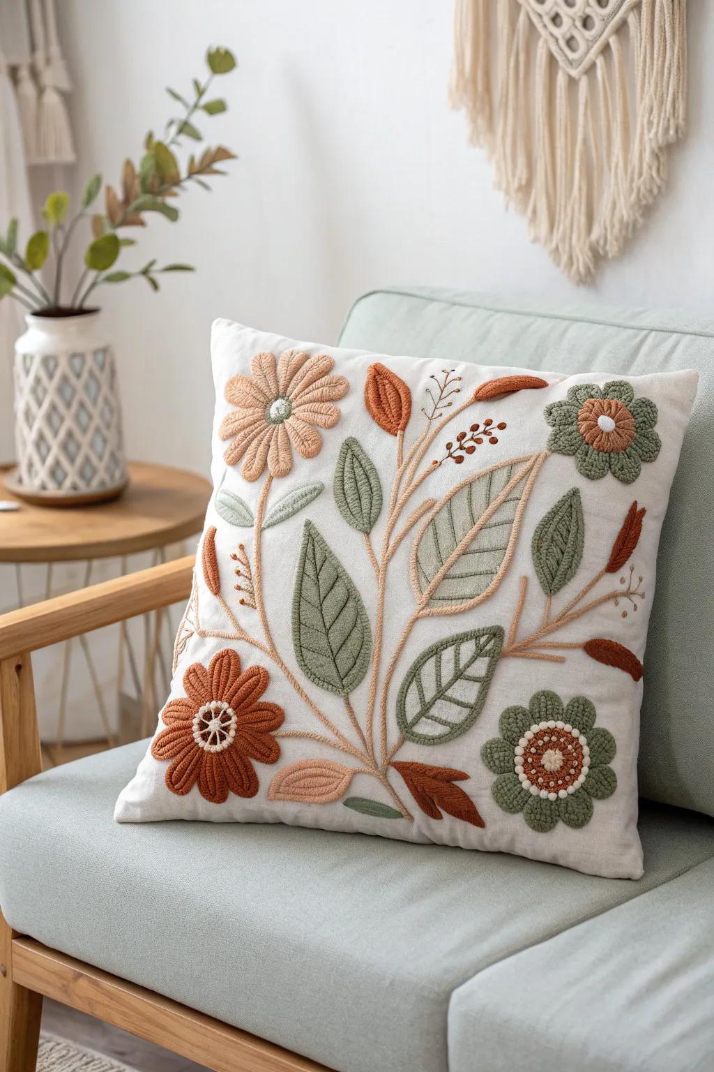 Add a touch of nature and craftsmanship to your home with felt appliqué pillows.