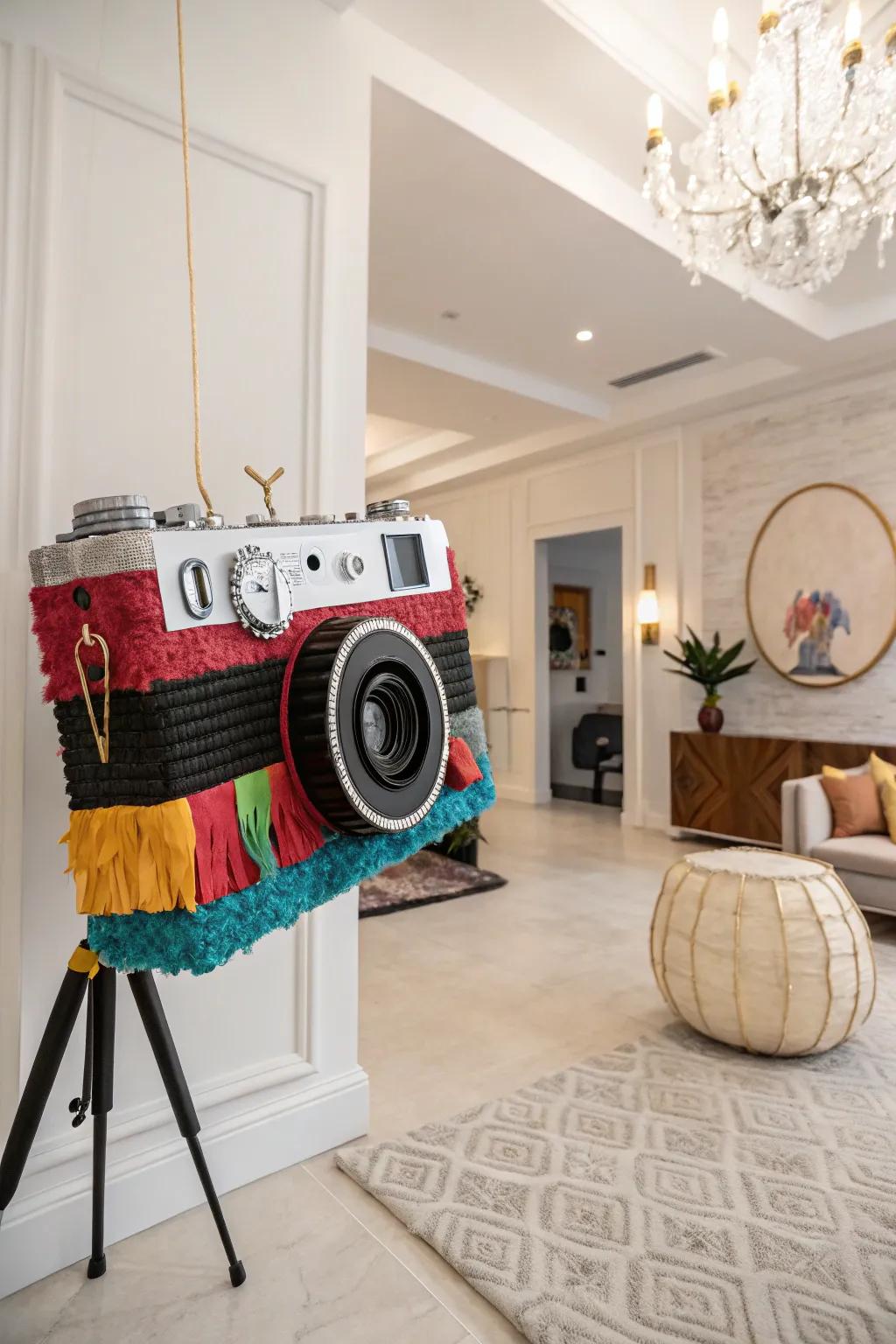 Capture memories with a vintage camera piñata.