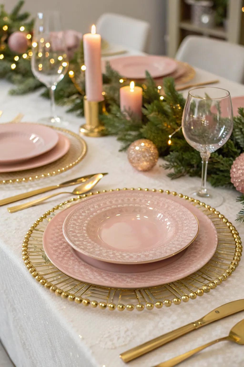 A blush pink table setting is both elegant and festive.