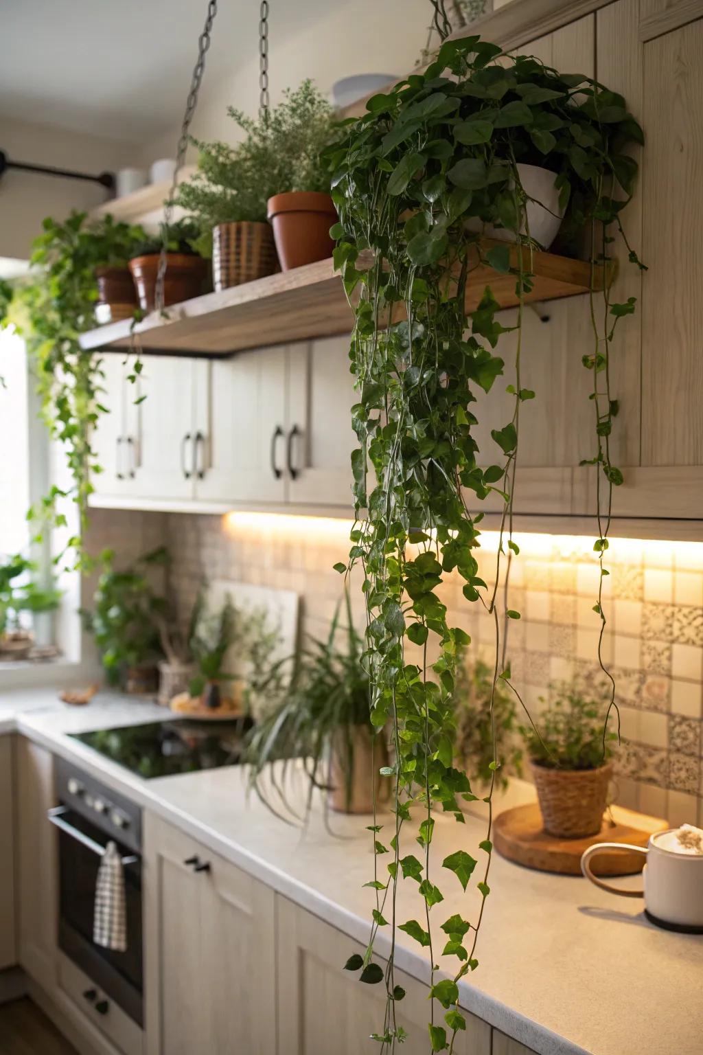 Elevate your decor with a high-hanging plant shelf.