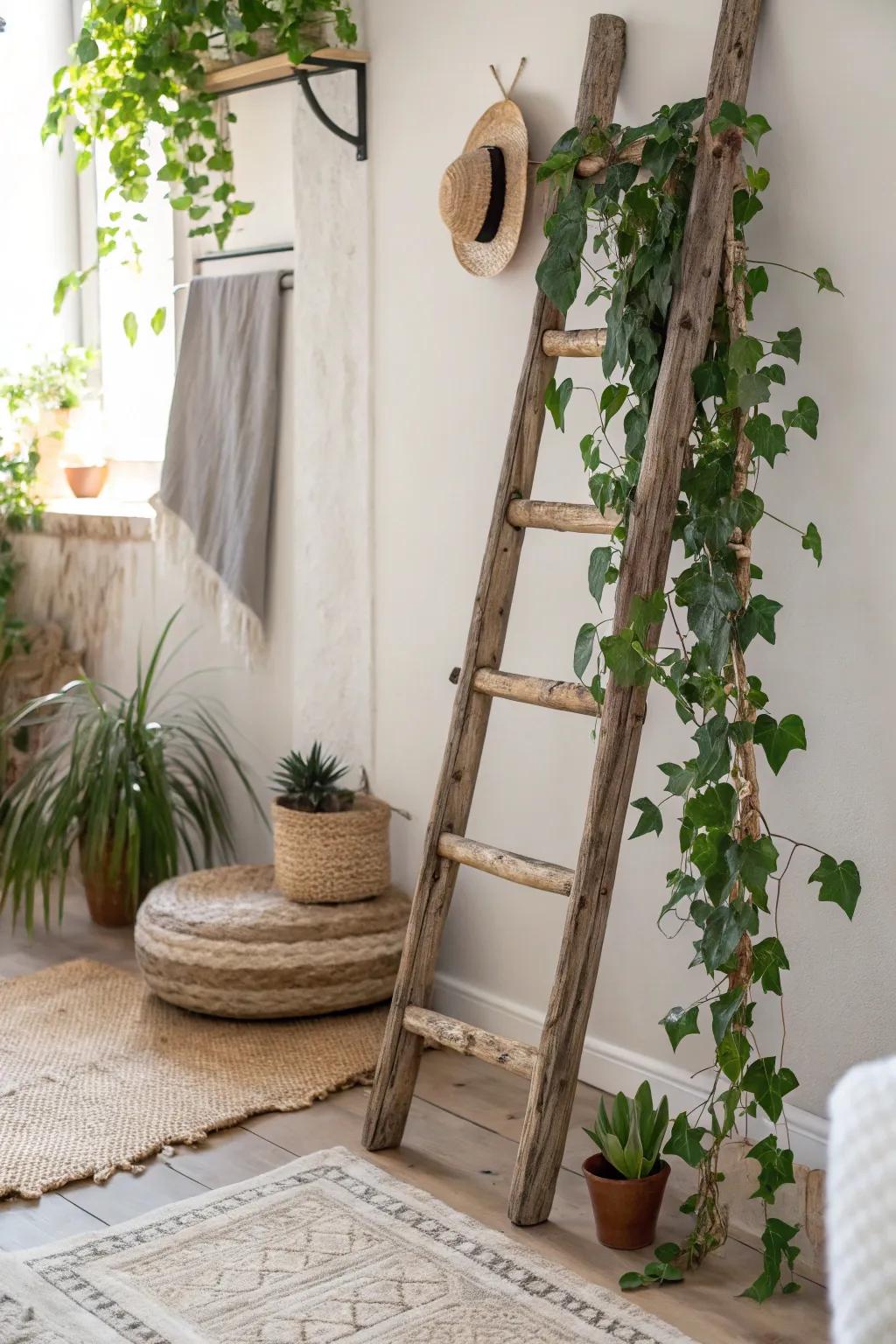 Transform your space with a rustic ladder trellis - a perfect blend of minimalism and natural beauty!