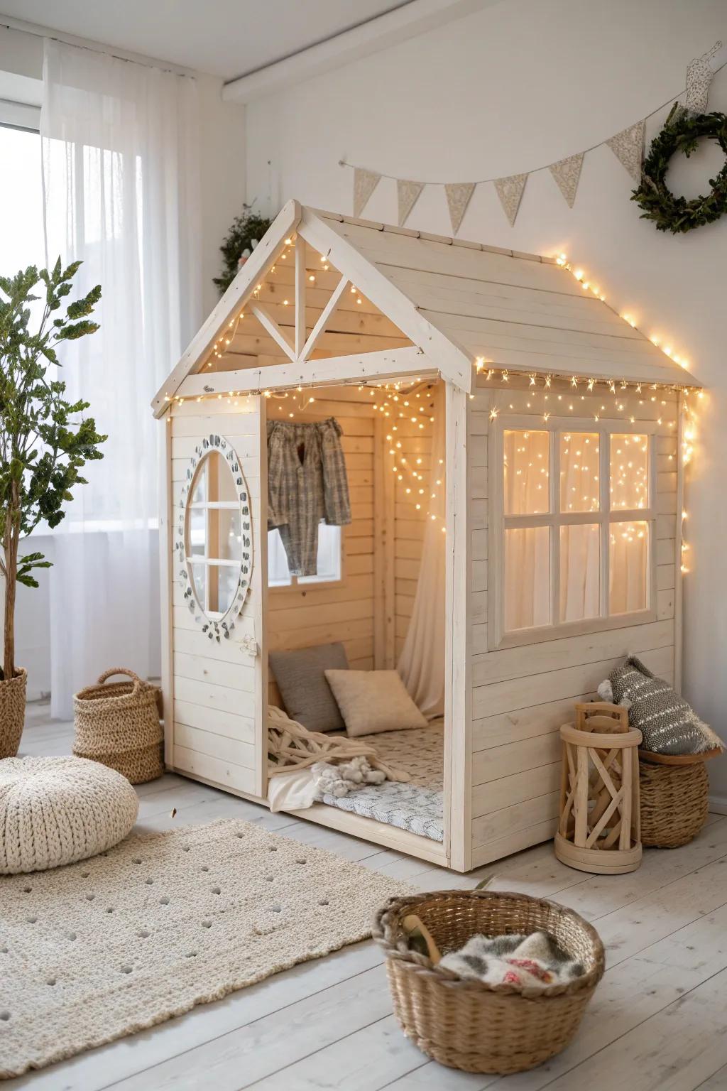 Illuminate playtime with enchanting twinkle lights that add a touch of magic and warmth to any playhouse setting.