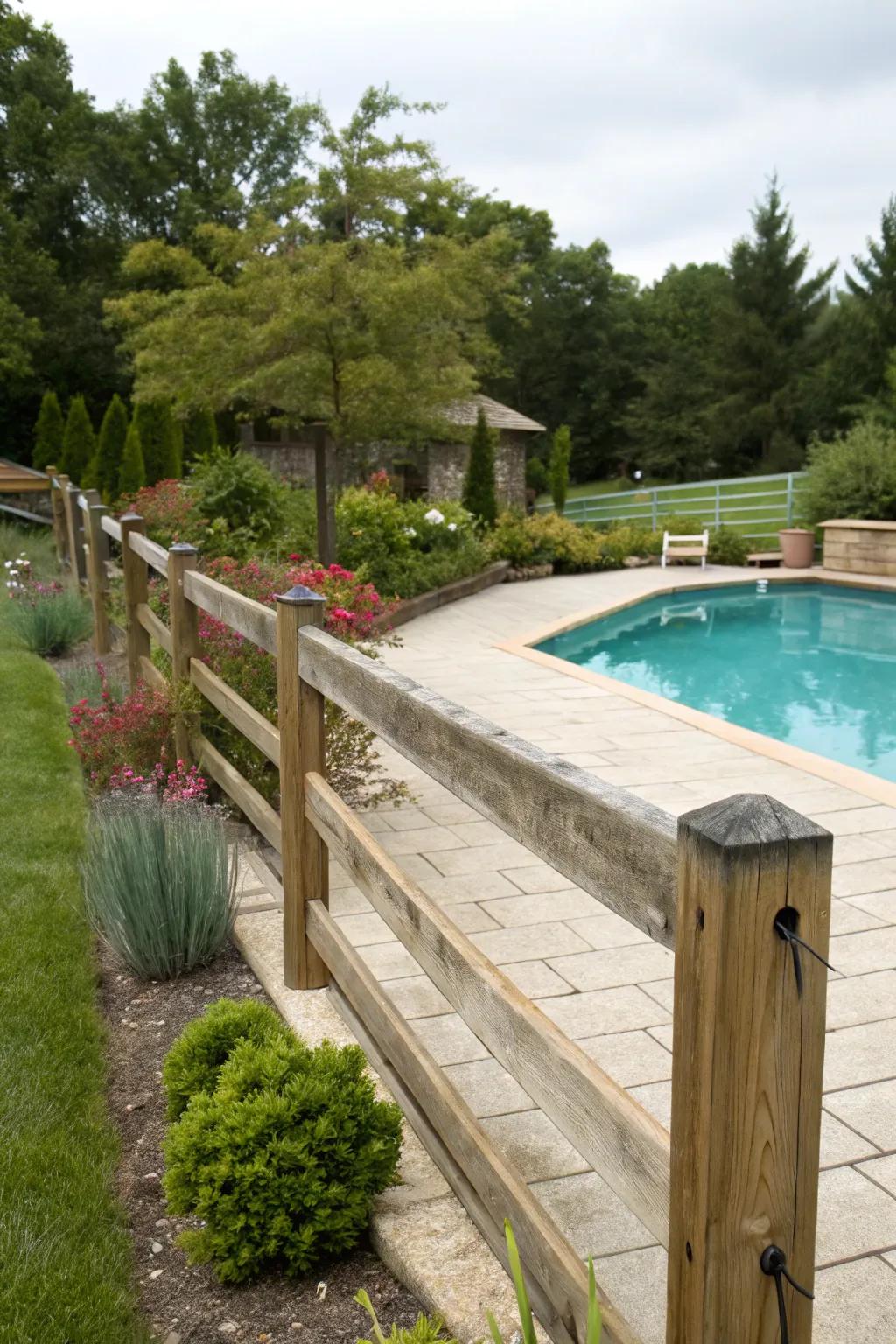 Embrace the warmth of a wooden pool fence.