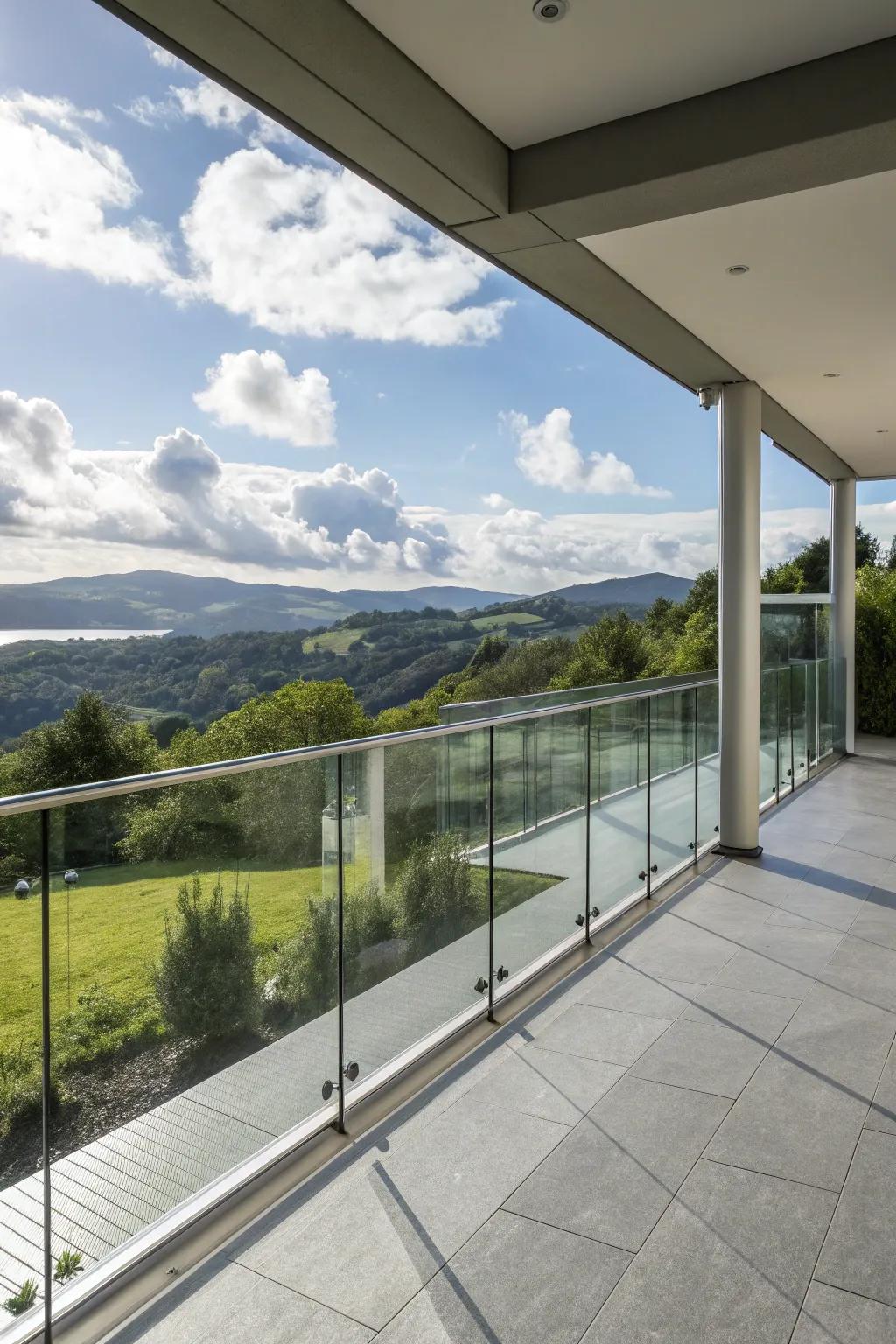 Glass railings provide a seamless connection with the outdoors.