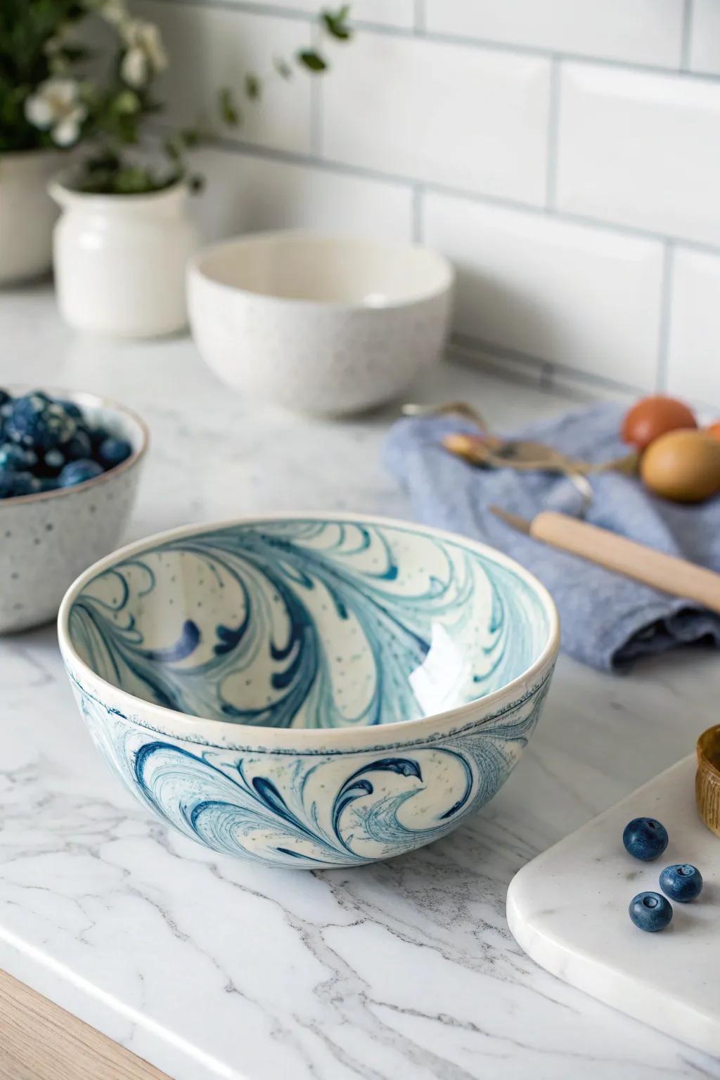 Marbling adds a unique, artistic touch to pottery.