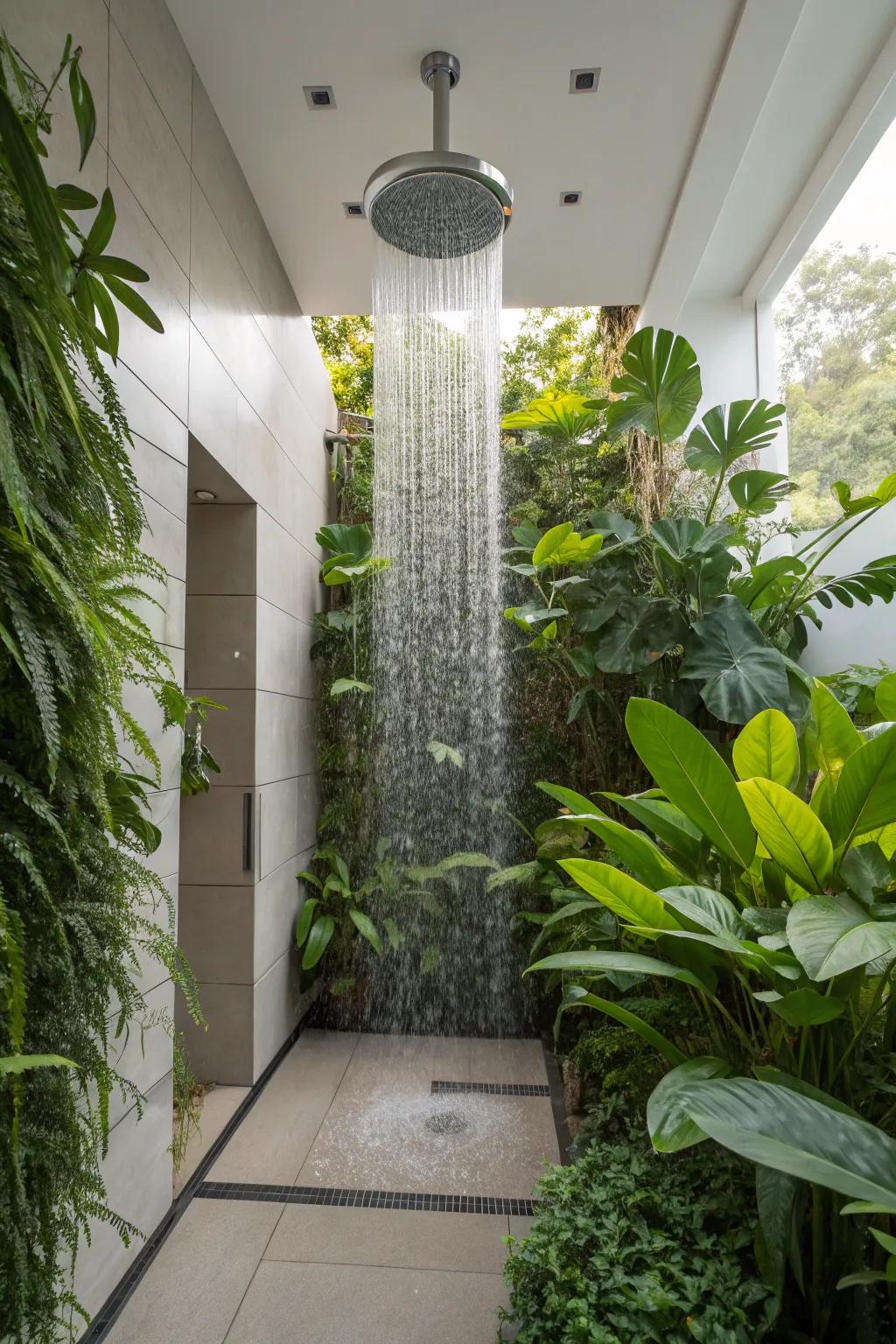 Experience the serenity of a waterfall shower.