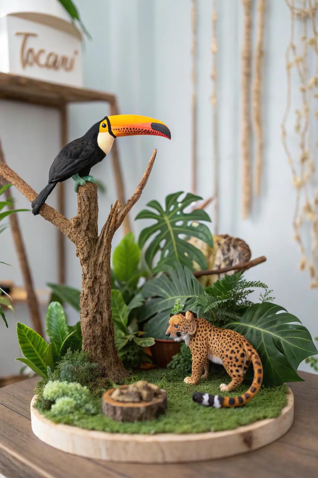 Step into a miniature rainforest wonderland where nature's stories unfold in every corner. 🐾🌿 #WildlifeWonders #DioramaDreams