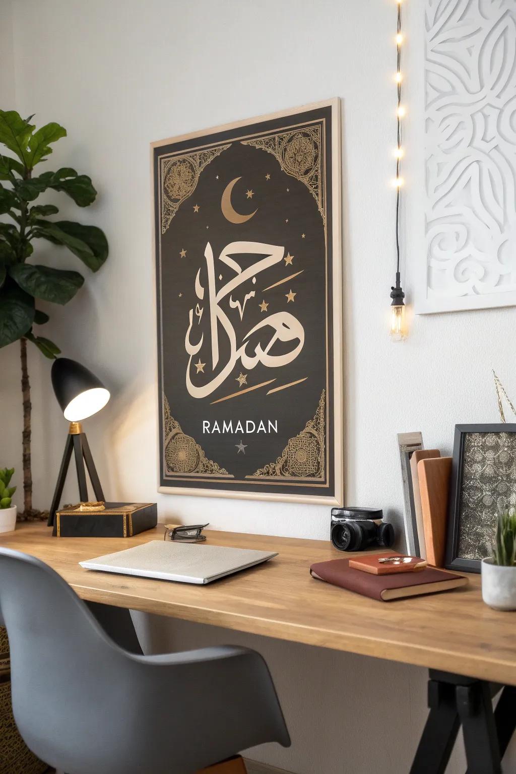 Arabic calligraphy adds a touch of elegance to the home office.