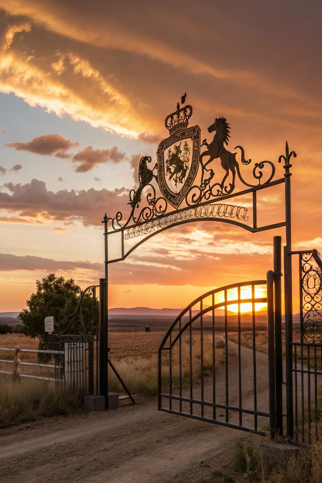 Custom metal artwork adds a personal touch to this ranch gate.