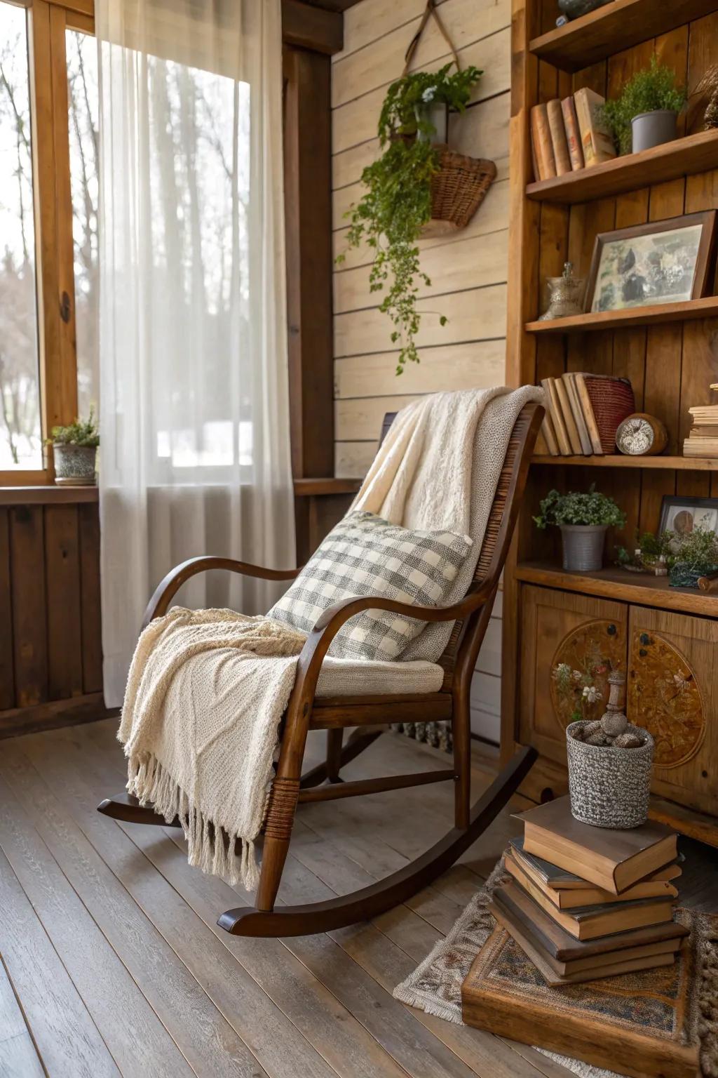 Rustic charm brings warmth and comfort to your reading space.