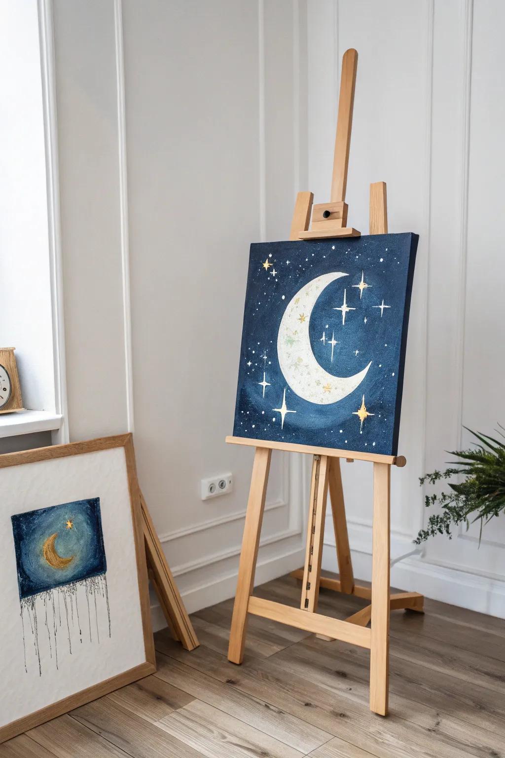 Embrace the magic of a starry night with this beginner-friendly painting idea. Perfect for adding a touch of tranquility to your space.