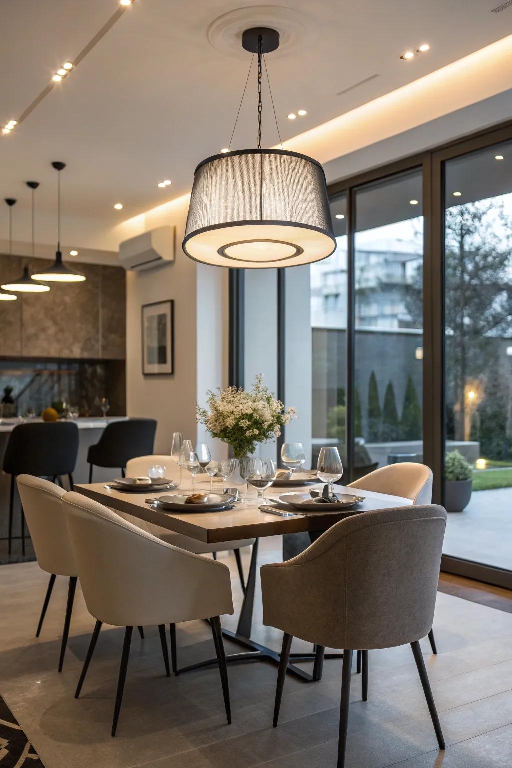 Achieve a versatile dining ambiance with recessed lighting.