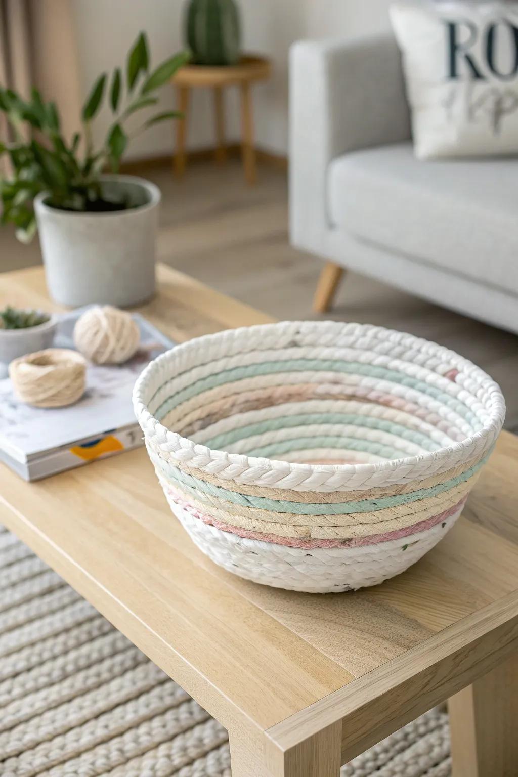 Add a touch of sustainable elegance to your space with this handcrafted recycled paper bowl.