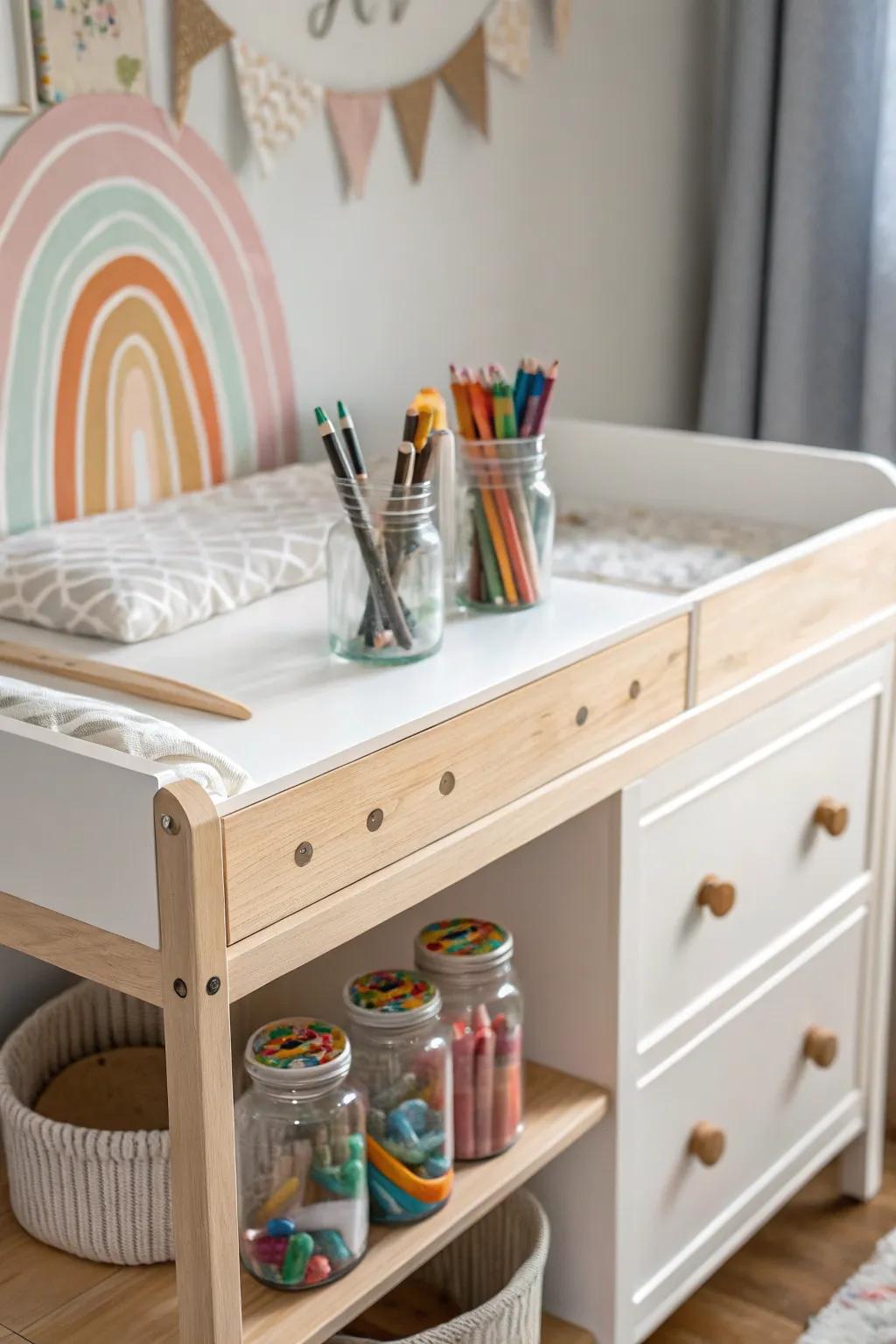 Transform your changing table into a serene craft corner—where simplicity meets creative inspiration!