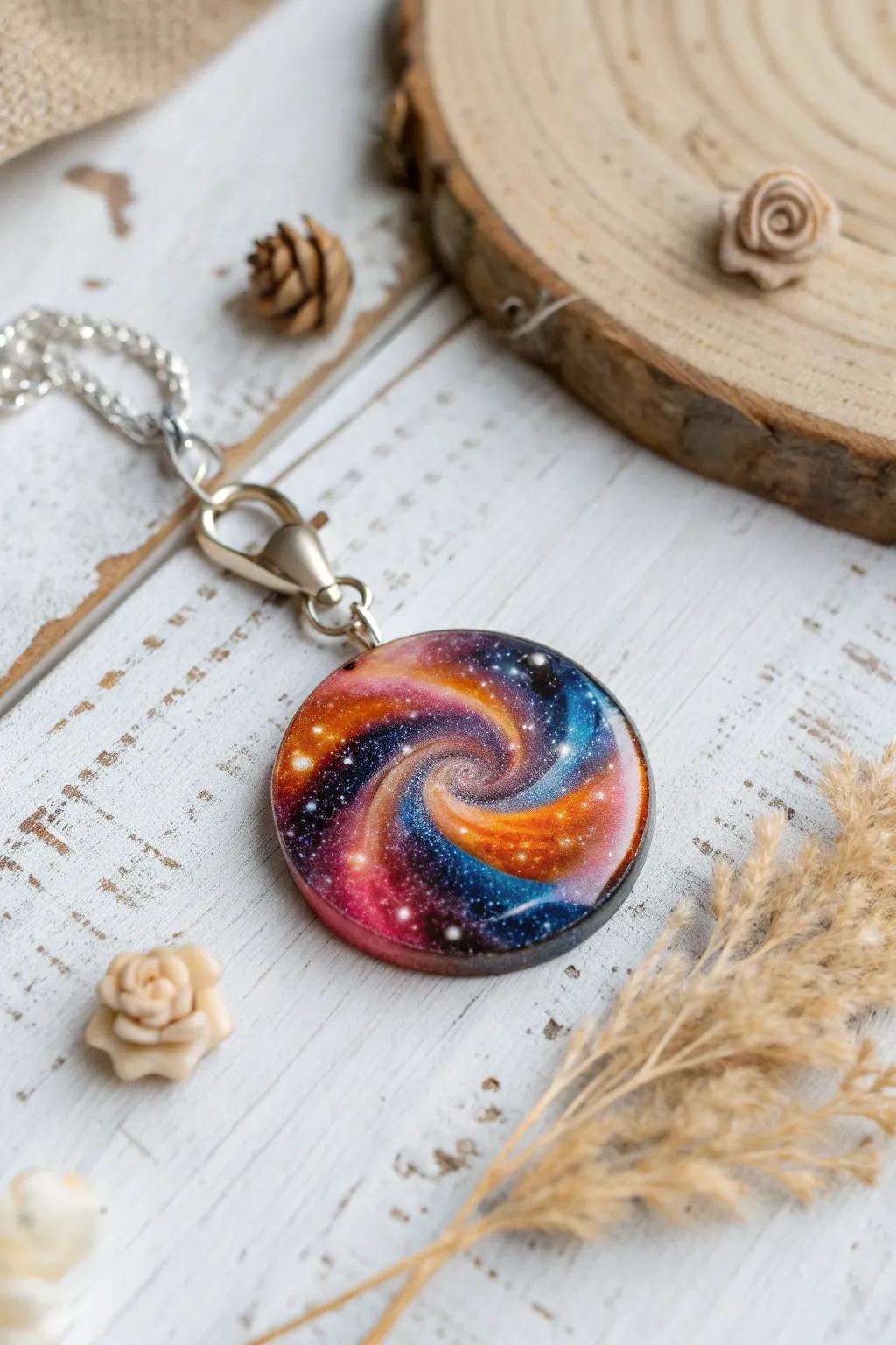 Miniature Galaxy: A resin charm that captures the vibrant colors of a sunset.