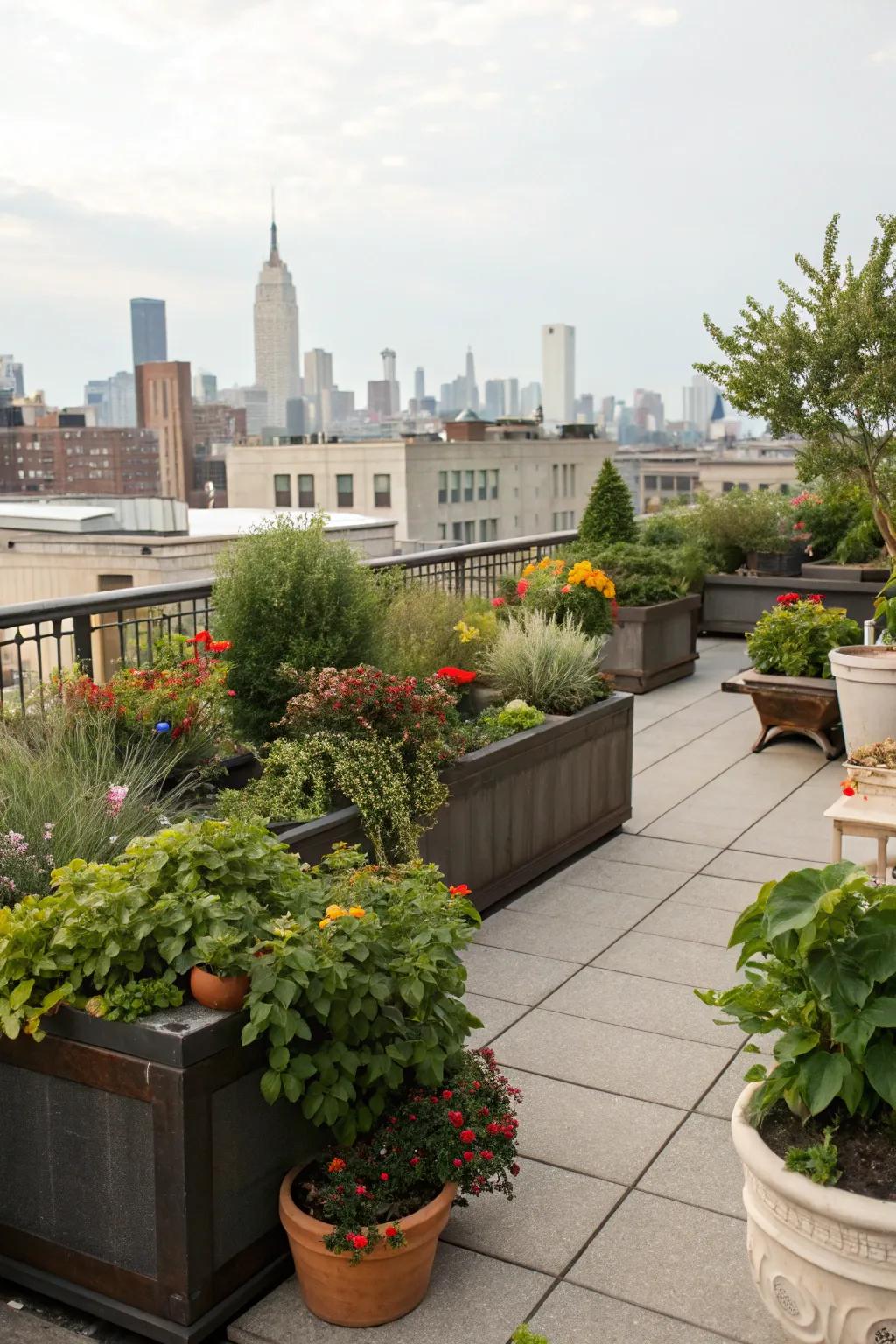 Lush greenery in planters can transform your rooftop into a garden oasis.