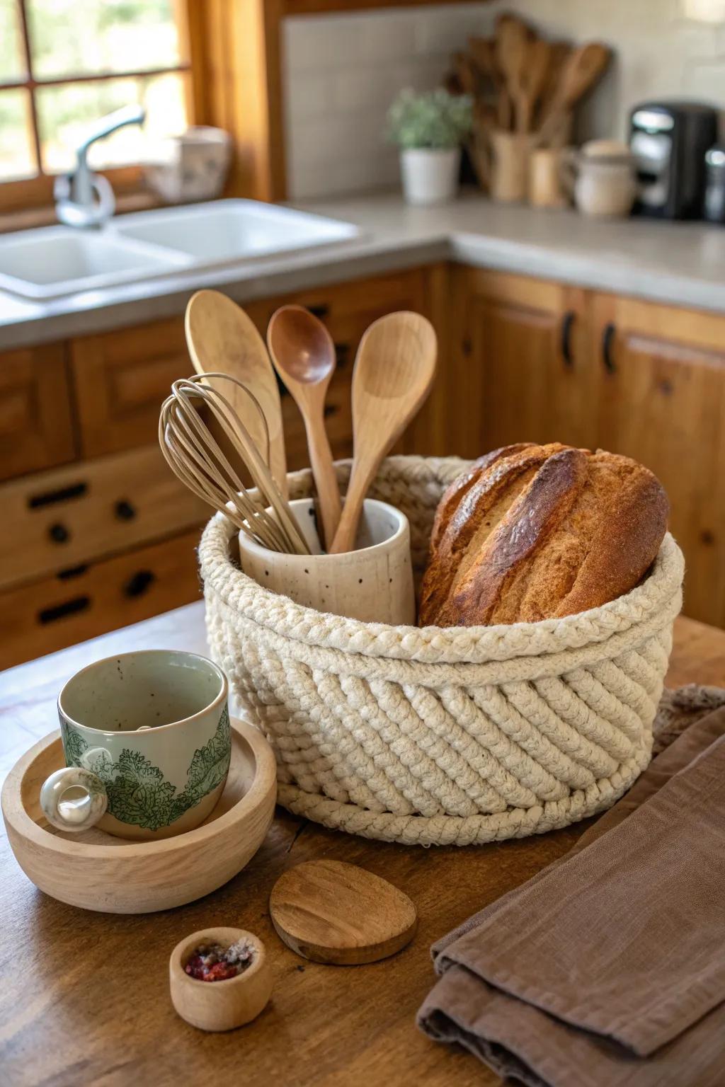 A rope basket transforms gift-giving into an art form.