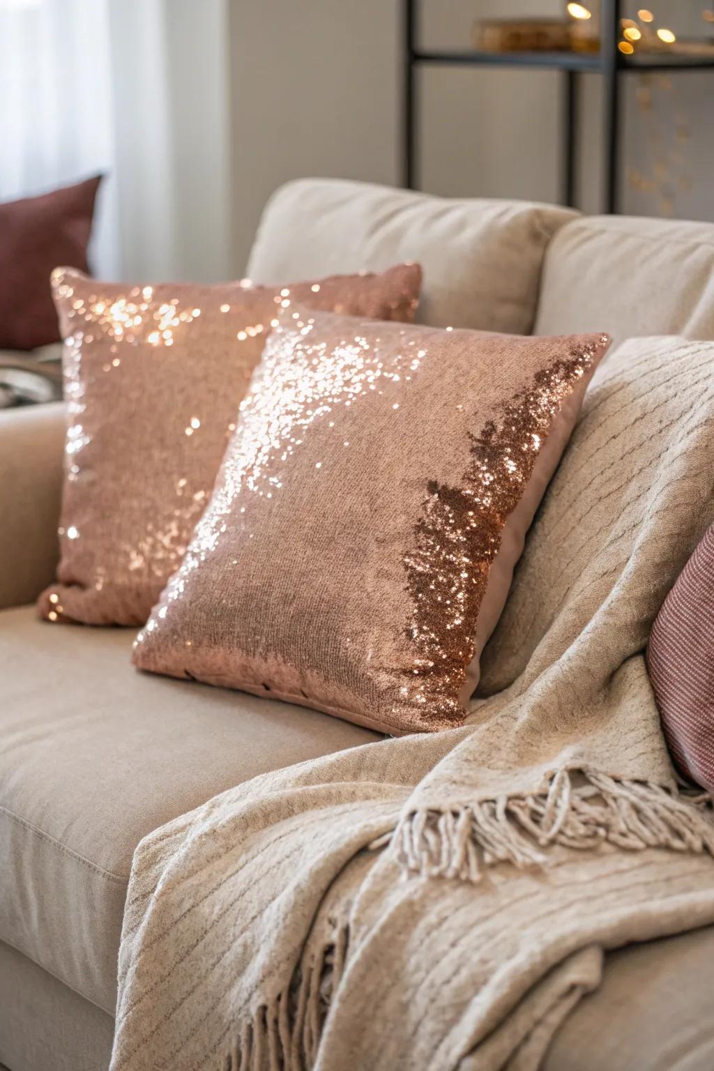 Textiles add a cozy and glamorous feel.