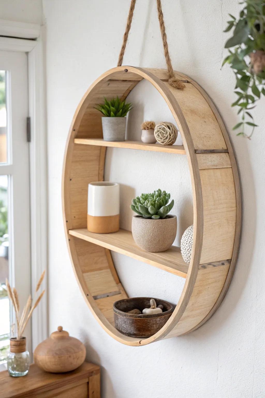 Transform your space with this chic DIY round wall shelf, where Scandinavian simplicity meets boho elegance.