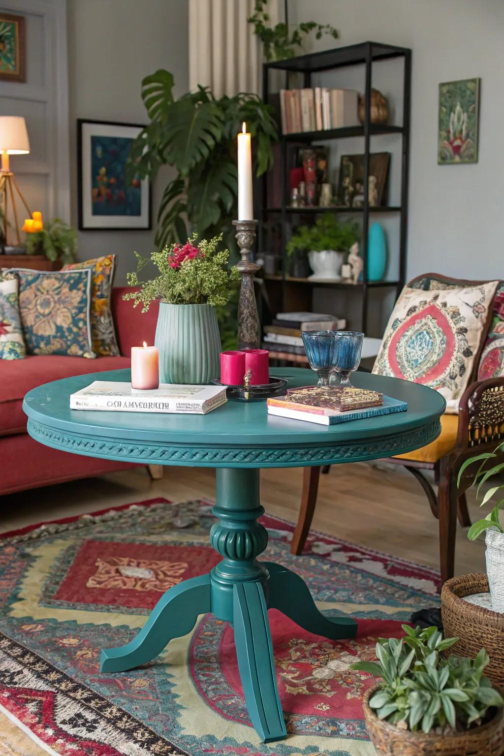 Bold colors can transform your round table into a stunning focal point.