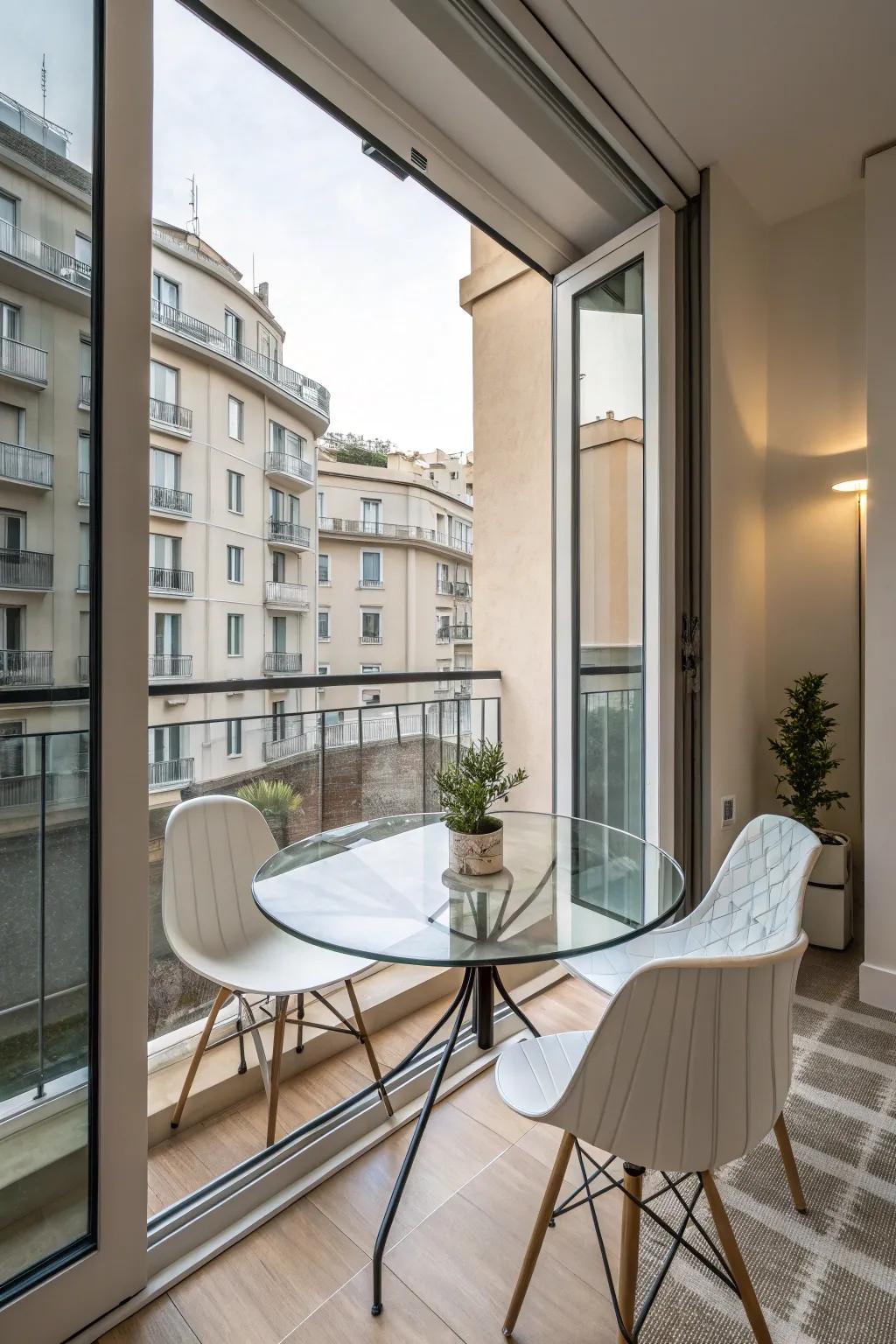 A glass round table creates an open and airy feel in small spaces.