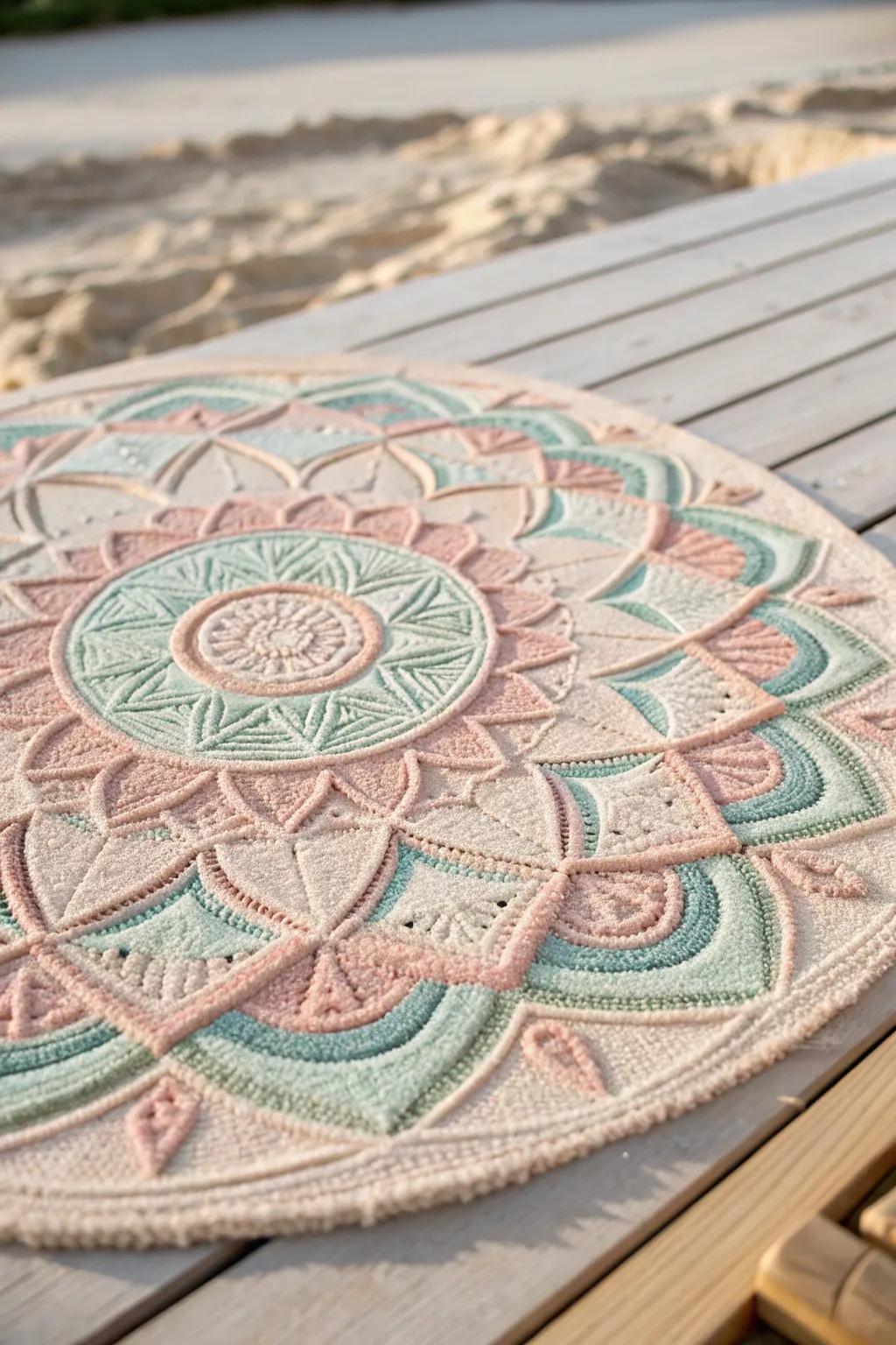 Immerse in tranquility with this exquisite mandala sand art, a perfect blend of mindfulness and beauty.