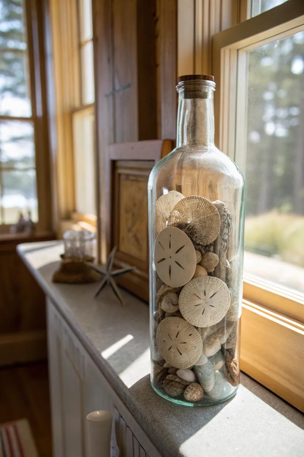 Elevate your decor with a stunning glass bottle display.