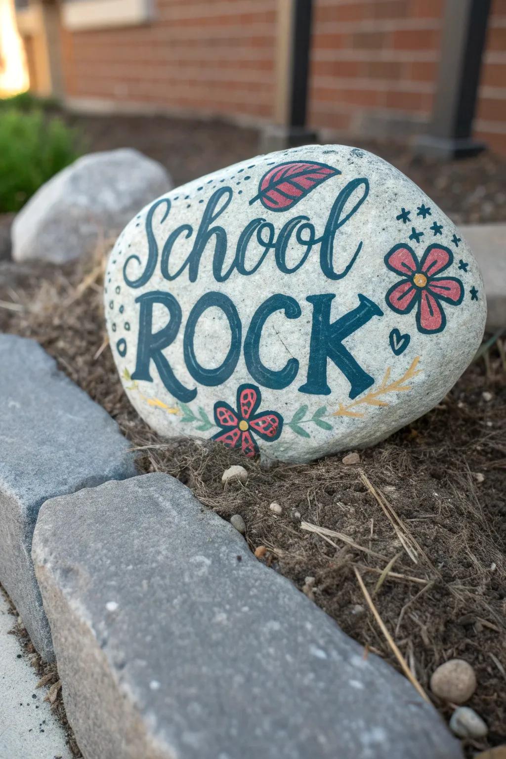 An inspiring quote beautifully painted on a school rock, perfect for motivation.