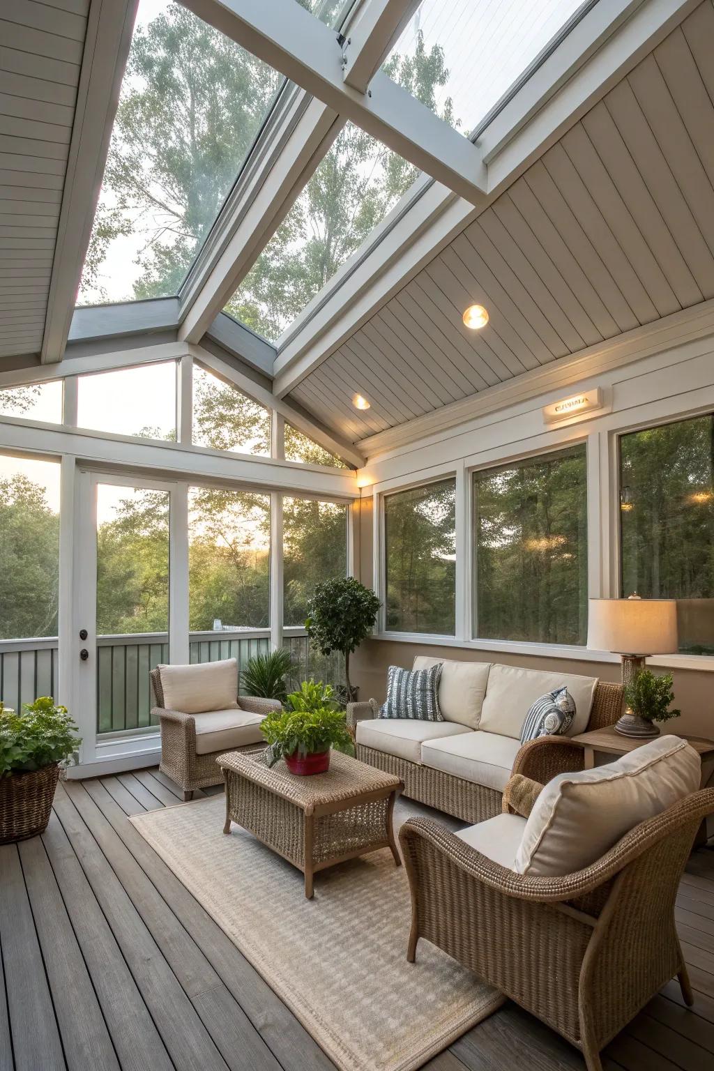 Skylights bring an abundance of natural light to your screened porch.