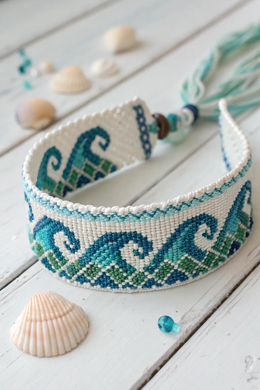 Embrace the ocean's tranquility with this exquisite wave-patterned bead bracelet. 🌊 #OceanInspired #MinimalistBeauty
