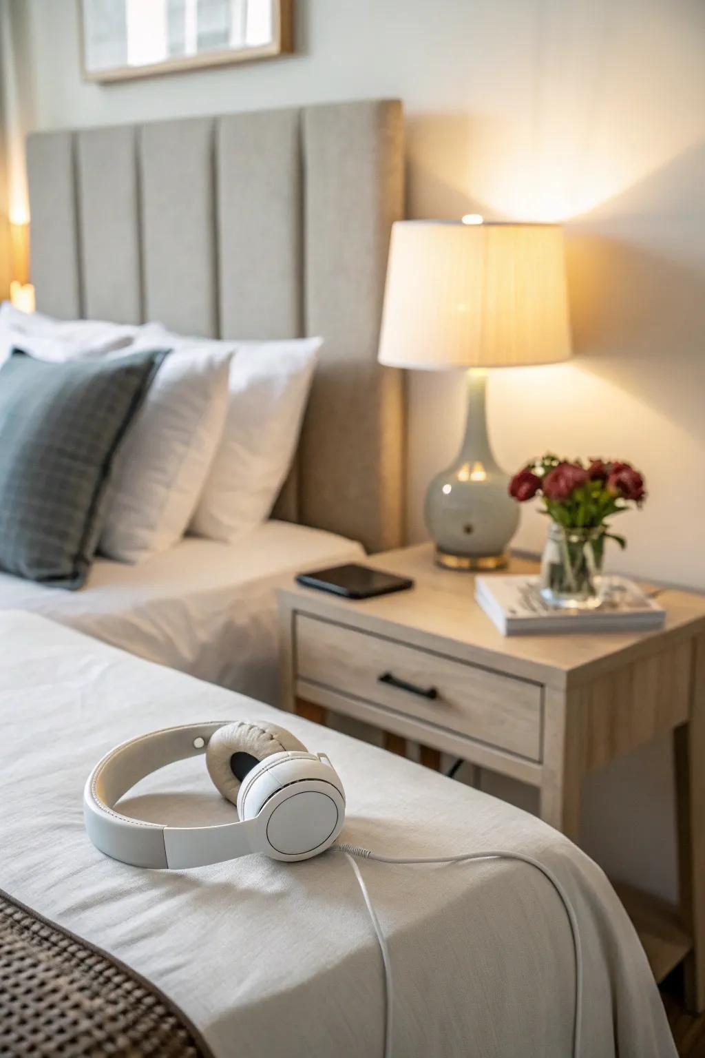 Noise-canceling headphones offer tranquility amidst chaos.