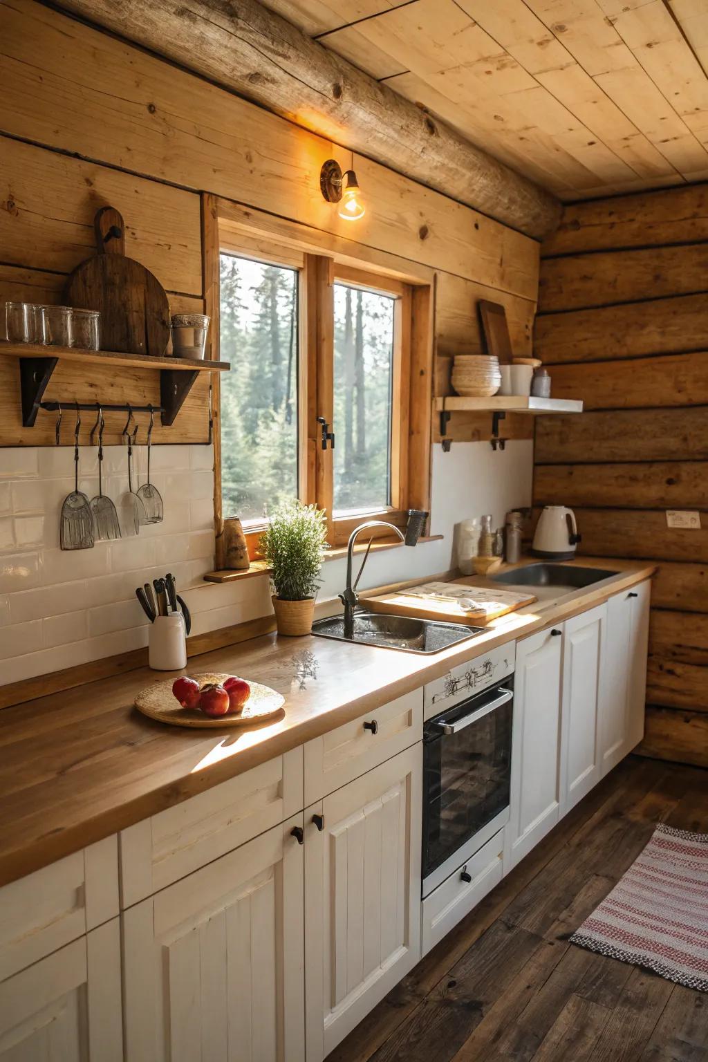 The warmth of wood adds a natural charm to this rustic kitchen.