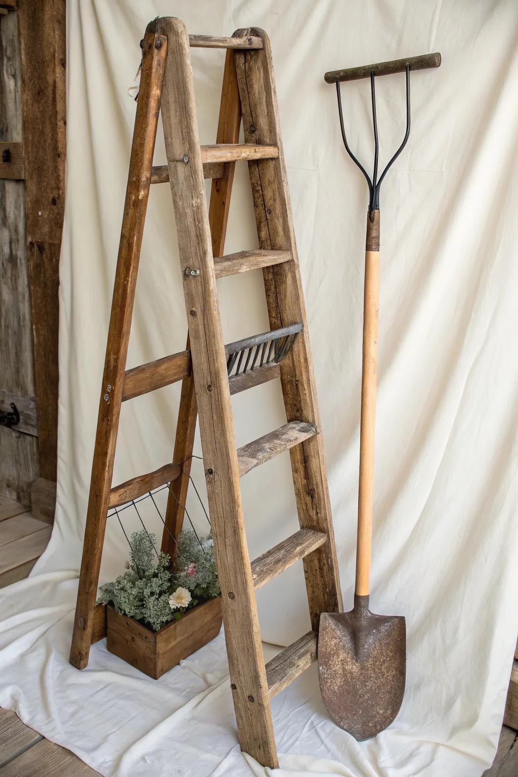 Transform your storage with rustic charm: A DIY freestanding ladder rack.