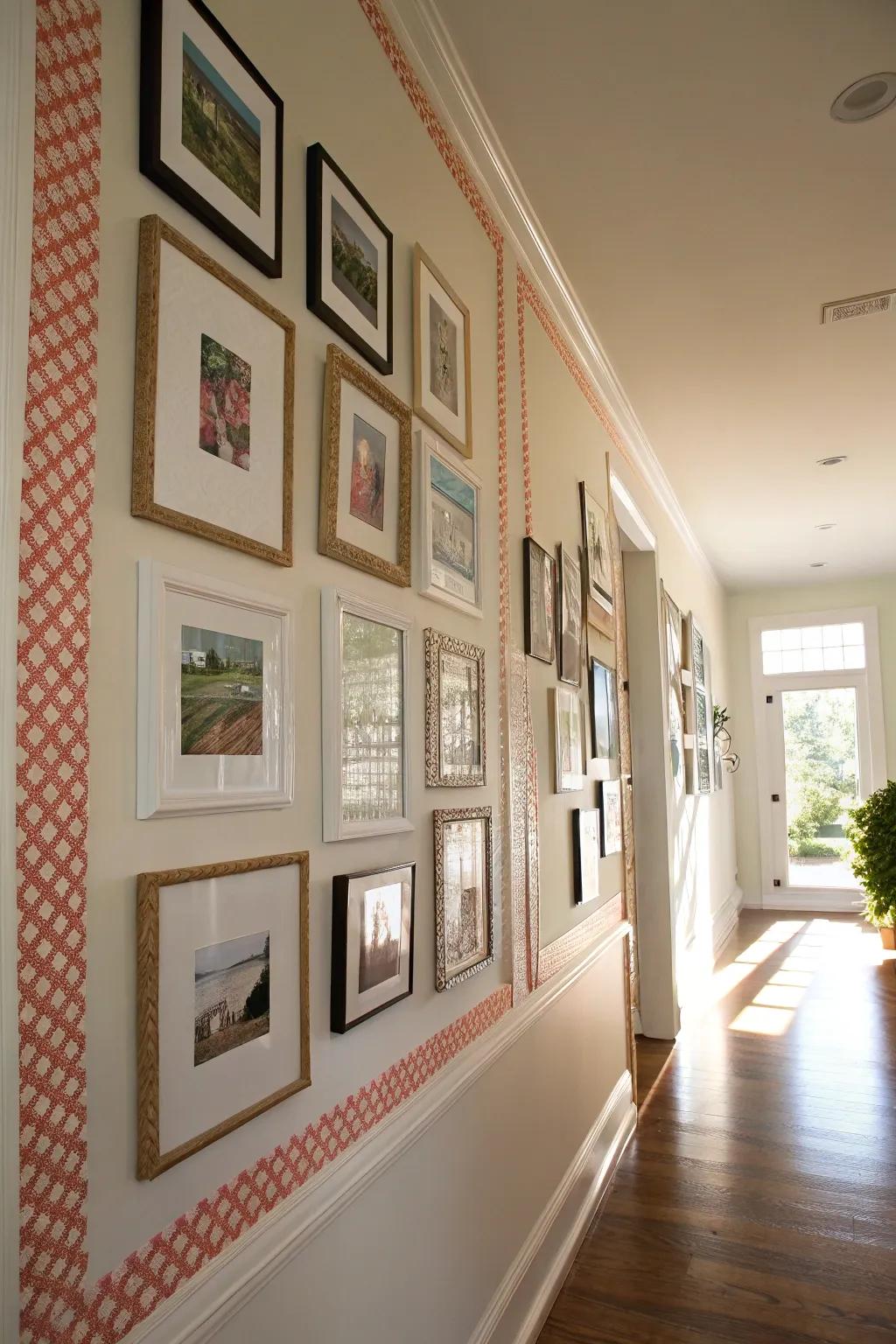 Frame your favorite artwork with decorative washi tape for a unique gallery wall.