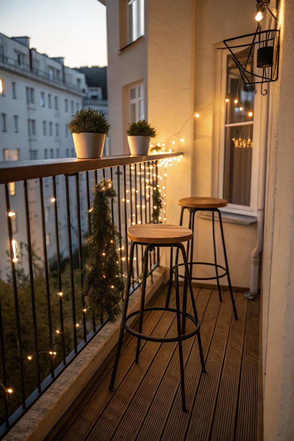 A balcony bar maximizes functionality in small spaces.