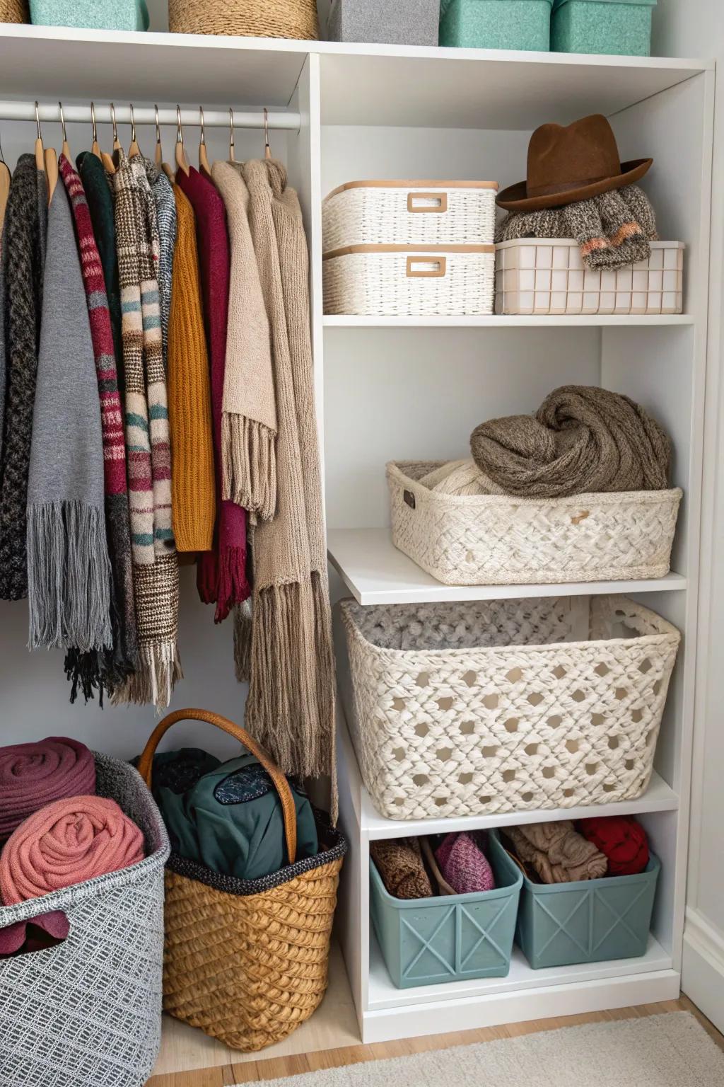 Bins and baskets can keep your small items organized and accessible.