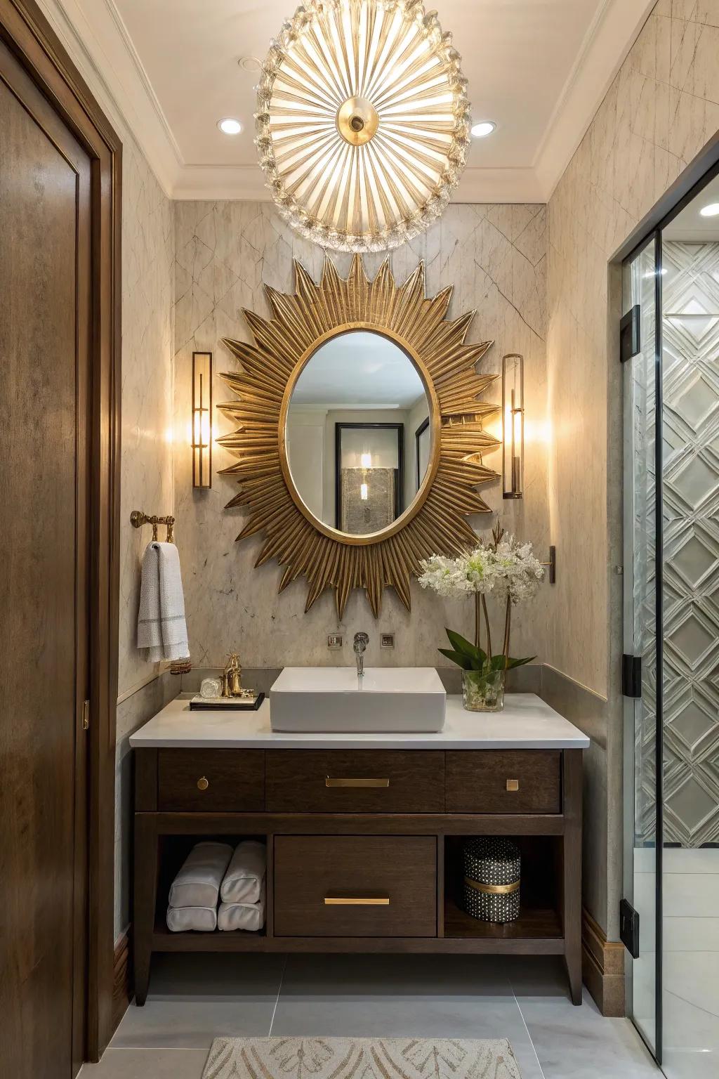 Mirrors add depth and style to small powder rooms.