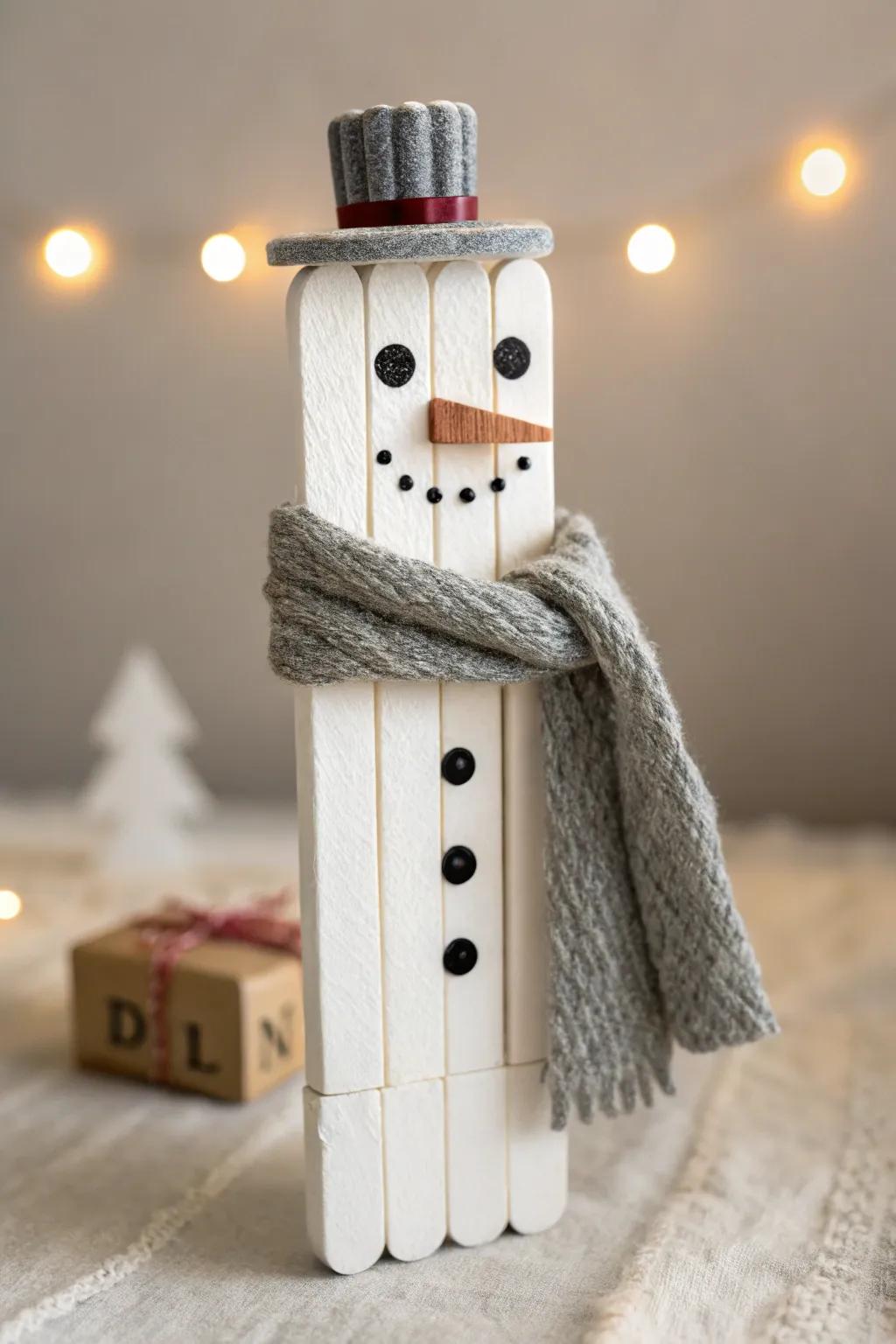 Craft your own winter magic with this charming popsicle stick snowman!