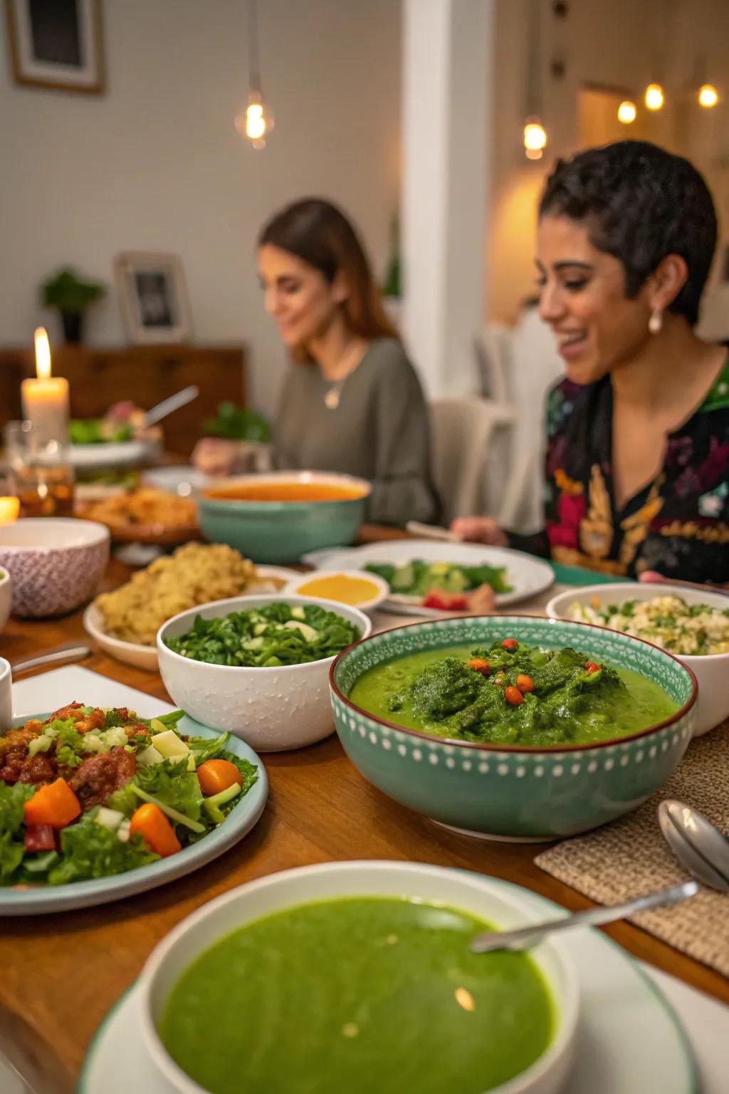 A green-themed potluck: Delicious and visually appealing!