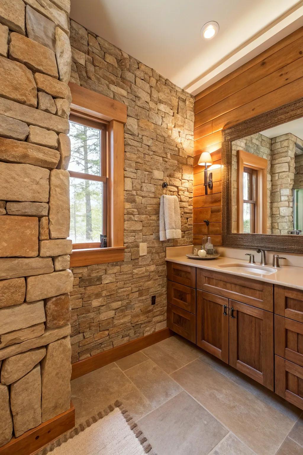 Warm earth tones create a cozy, inviting bathroom.