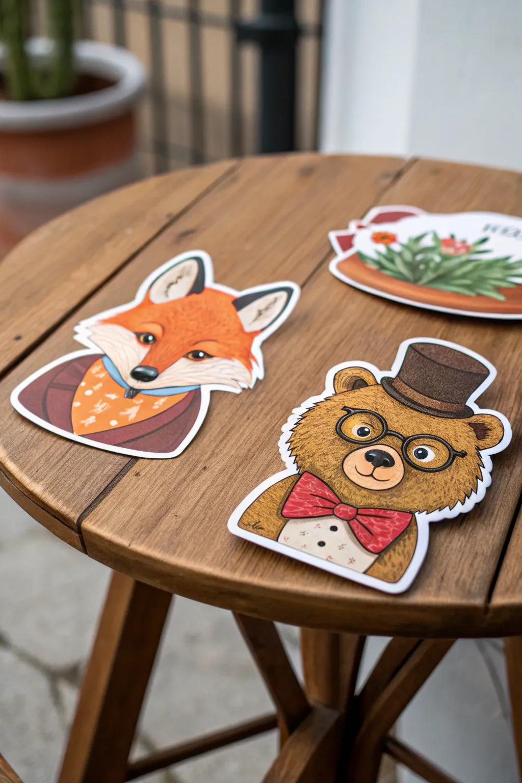 Quirky animal stickers adding charm to any setting.