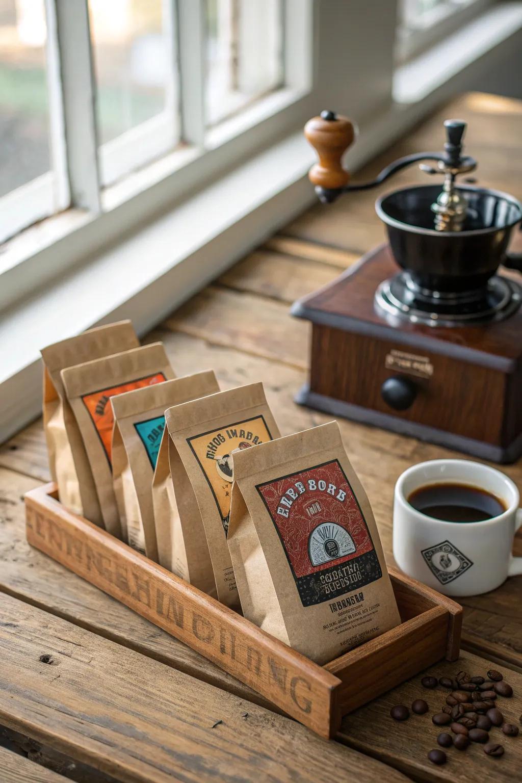 Embark on a flavorful journey with a miniature coffee sampler, perfect for the discerning coffee lover.