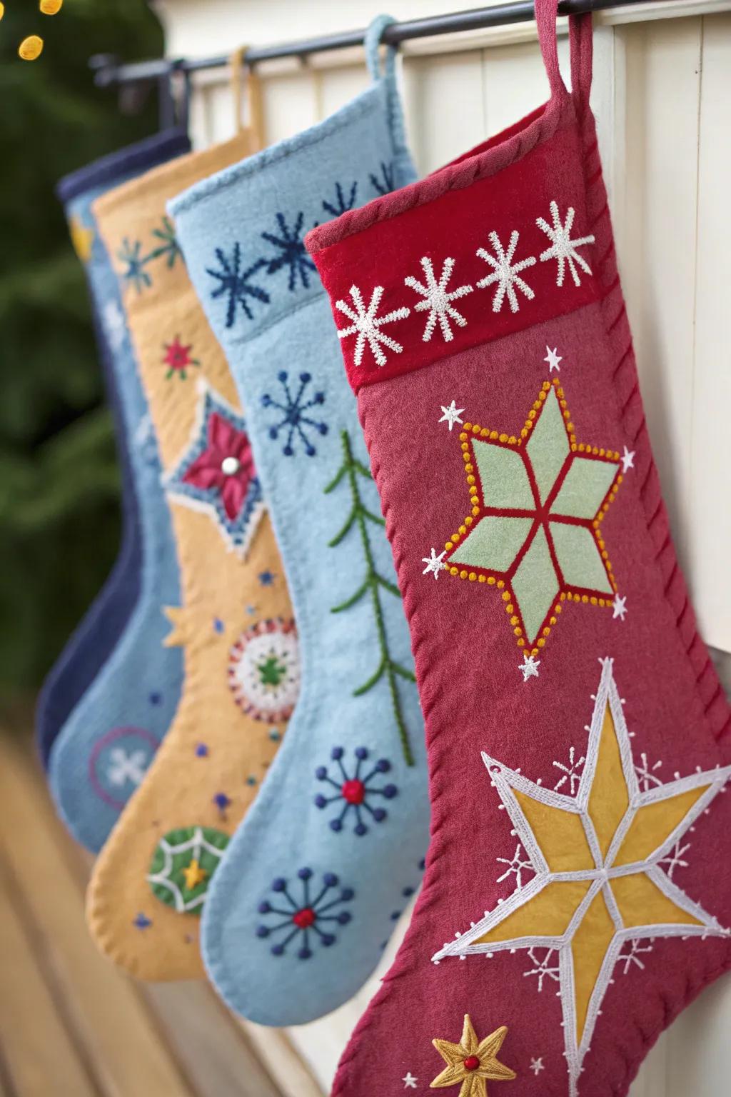 Felt appliqué adds festive detail.