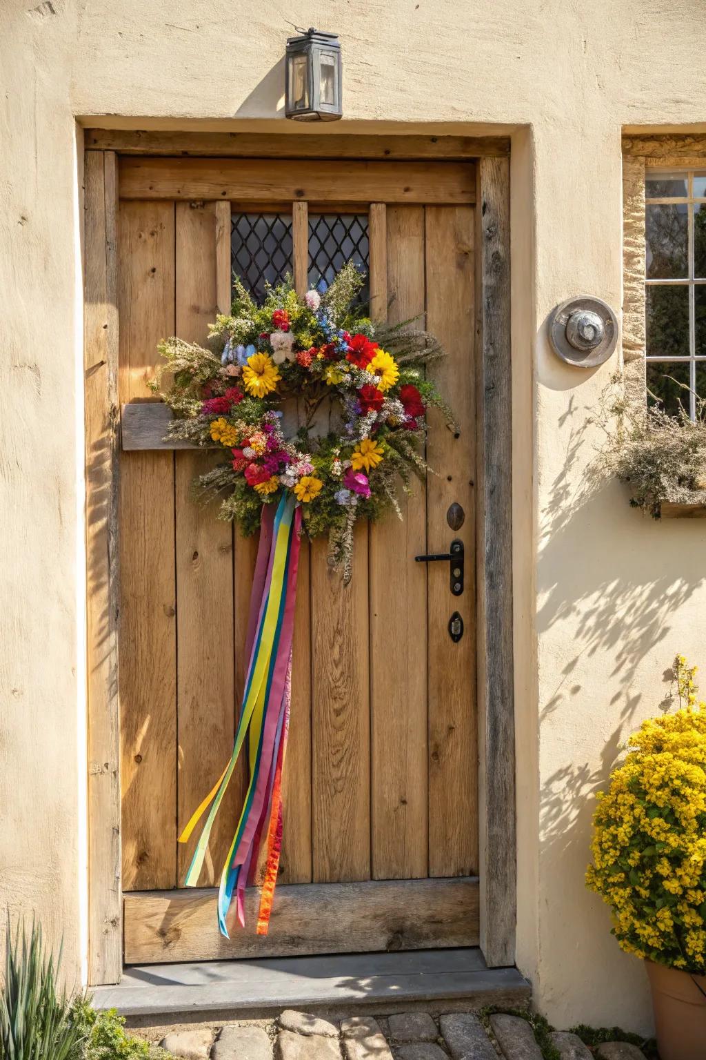 Welcome guests with a whimsical straw wreath.