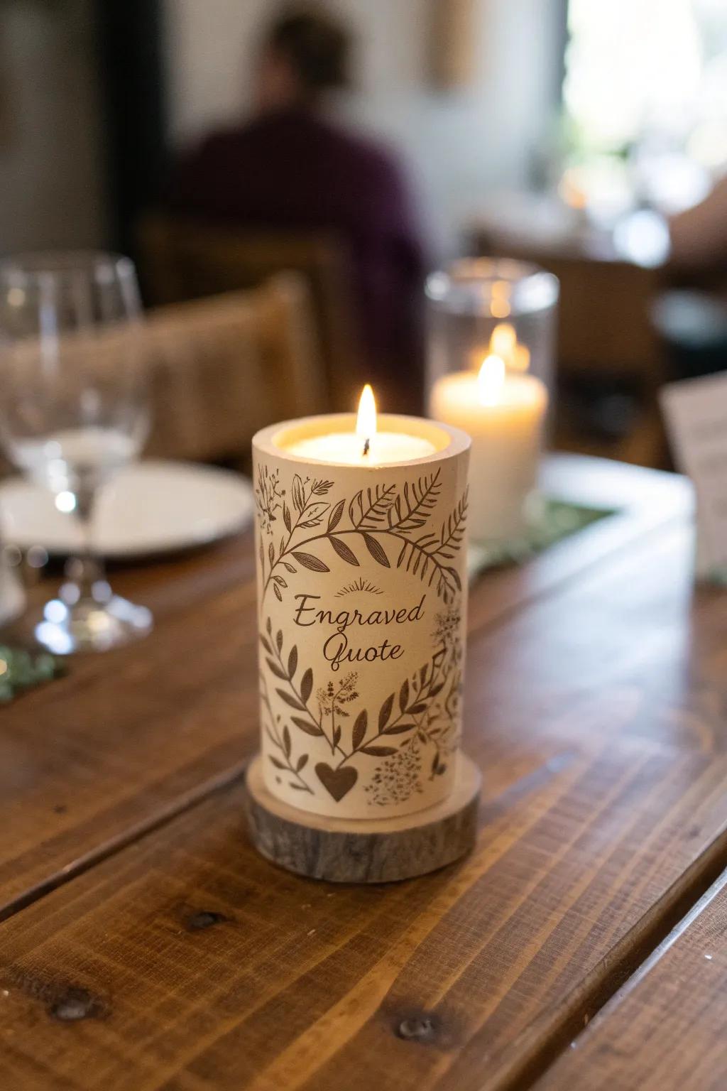 Light a candle in memory with a personalized holder.